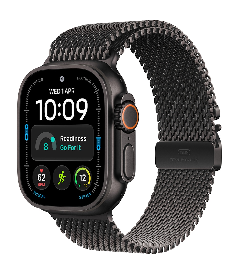 Apple Apple Watch Ultra 4 GPS + Cellular – Black Titanium with Black Titanium Milanese Loop, 49mm, Small Black Titanium