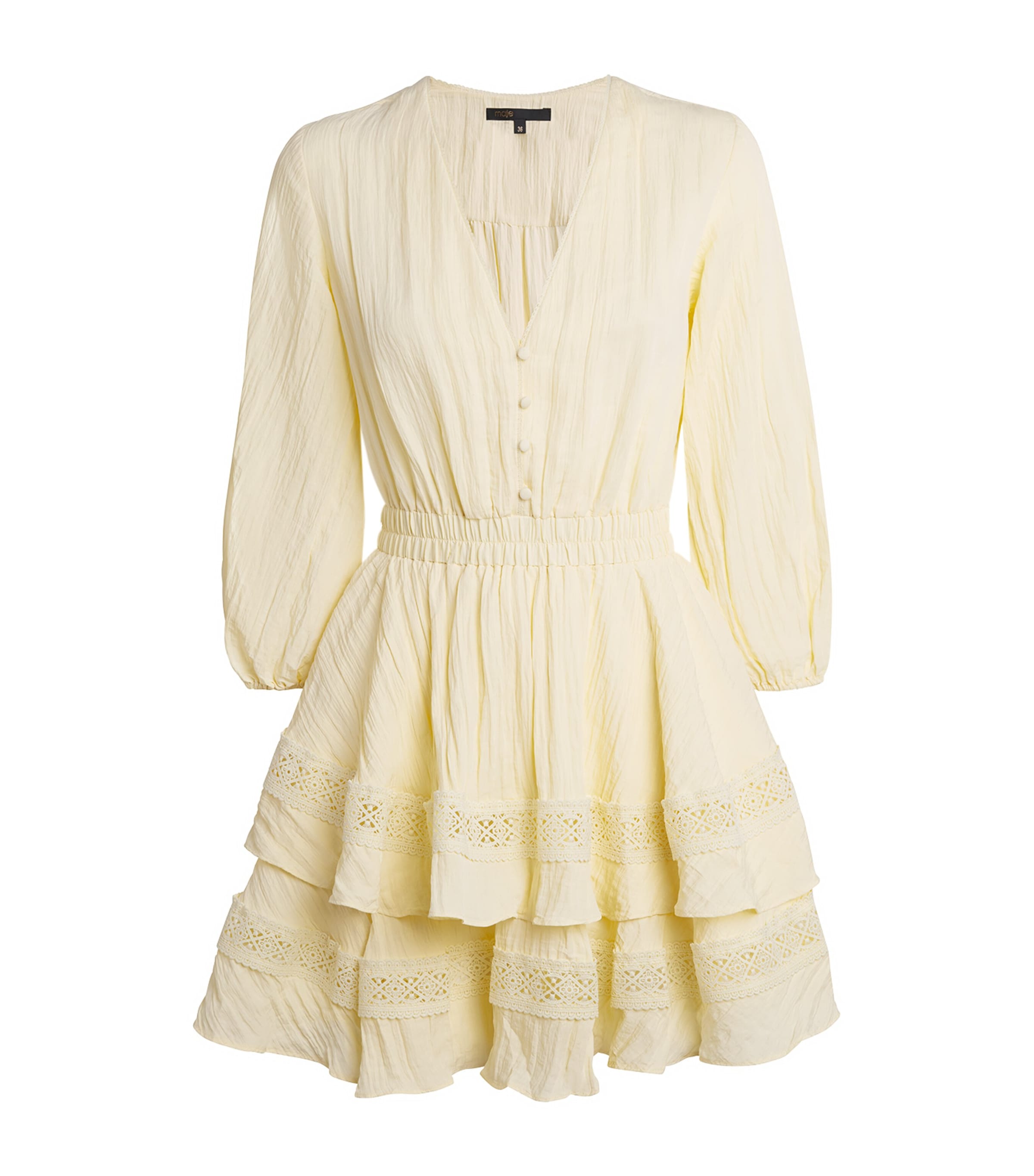 Maje Womens Lace-Trim Ruffled Mini Dress Pale Yellow