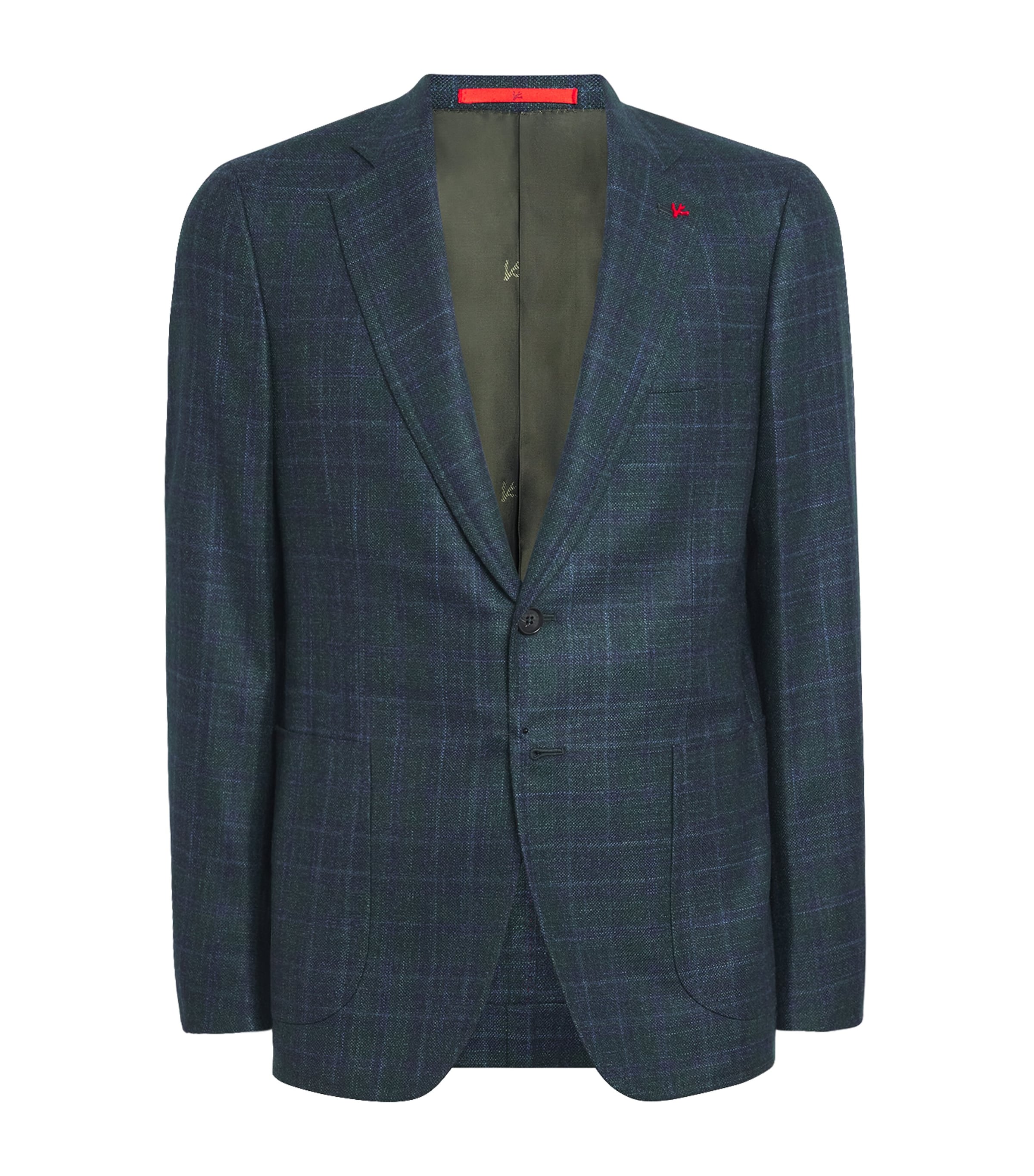 Isaia Mens Wool-Silk-Cashmere Check Capri Blazer