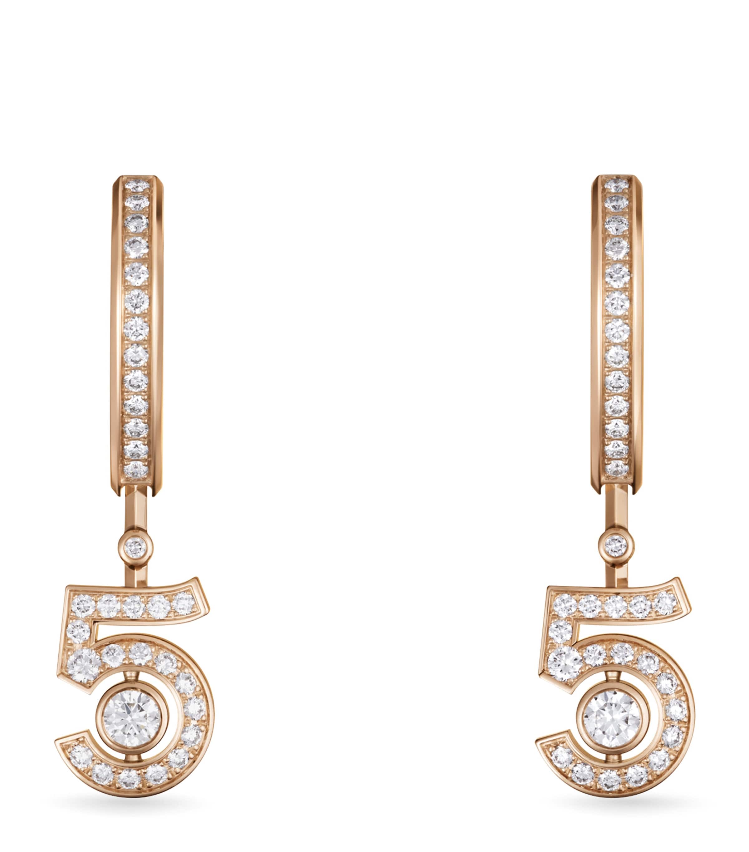 CHANEL Beige Gold and Diamond Eternal N°5 Drop Earrings Beige Gold