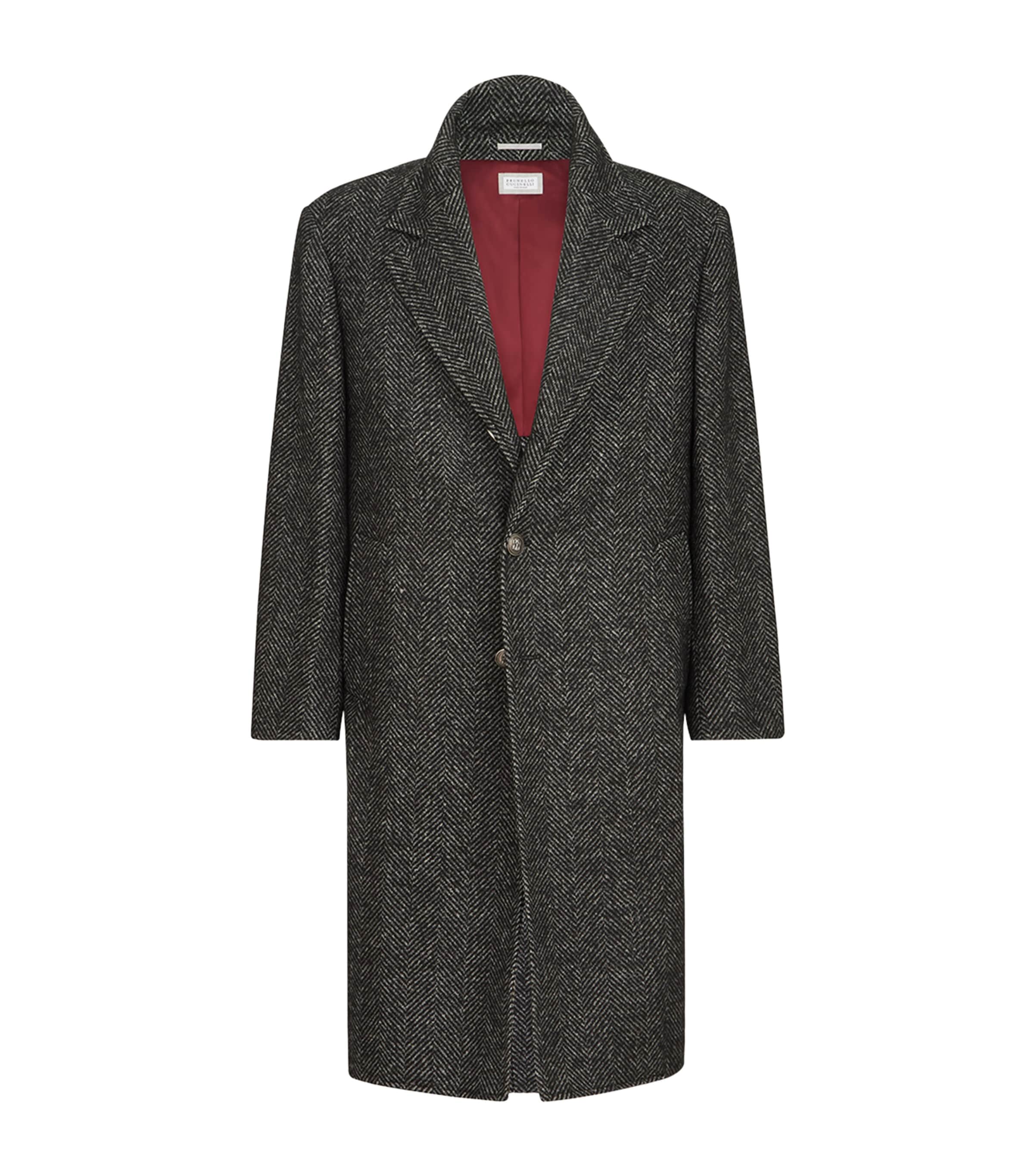 Brunello Cucinelli Mens Wool-Blend Chevron Overcoat