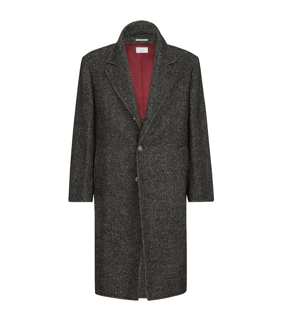 Brunello Cucinelli Mens Wool-Blend Chevron Overcoat