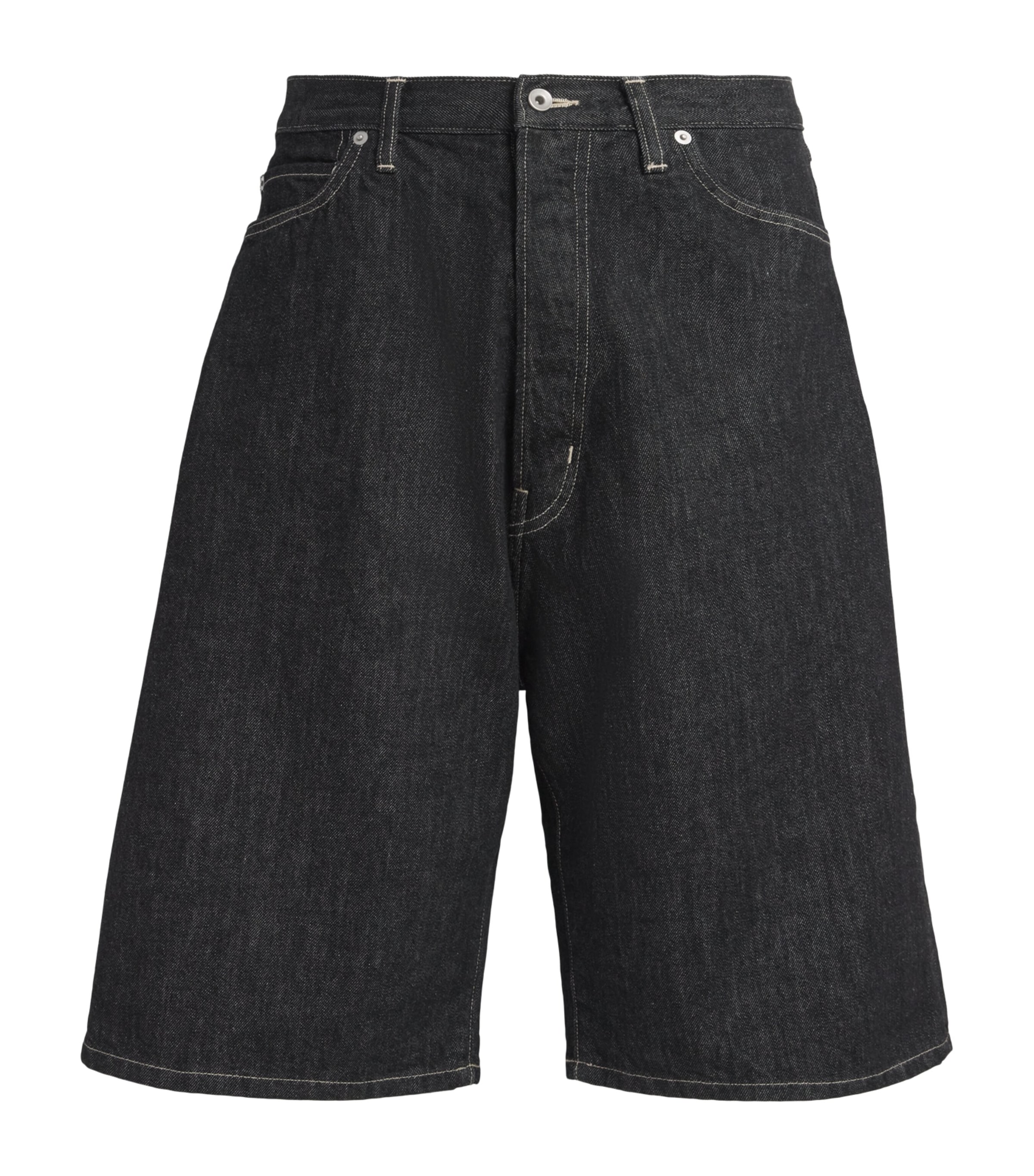 Studio Nicholson Mens Wide-Leg Denim Shorts Black / White Weft