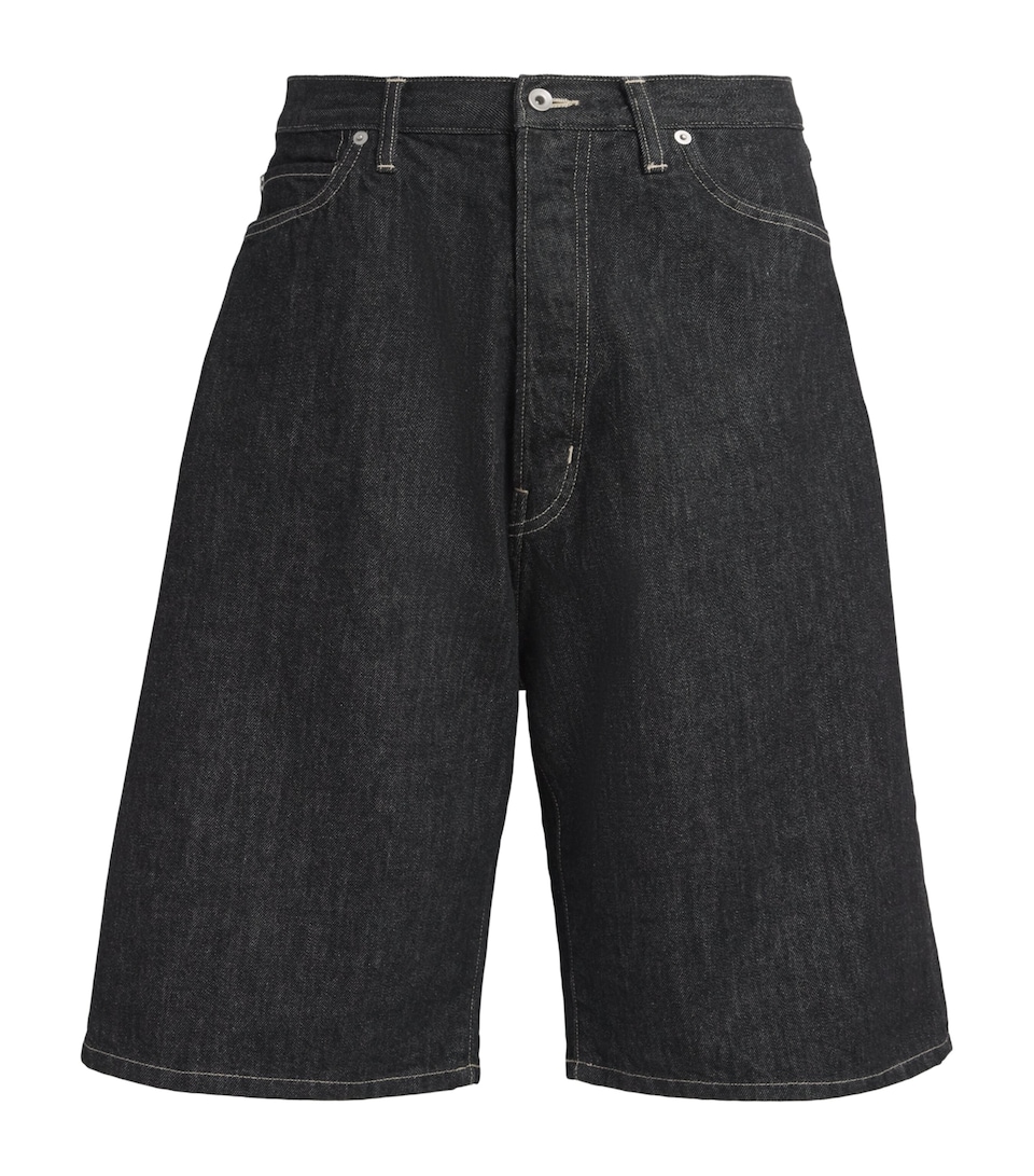Studio Nicholson Mens Wide-Leg Denim Shorts Black / White Weft