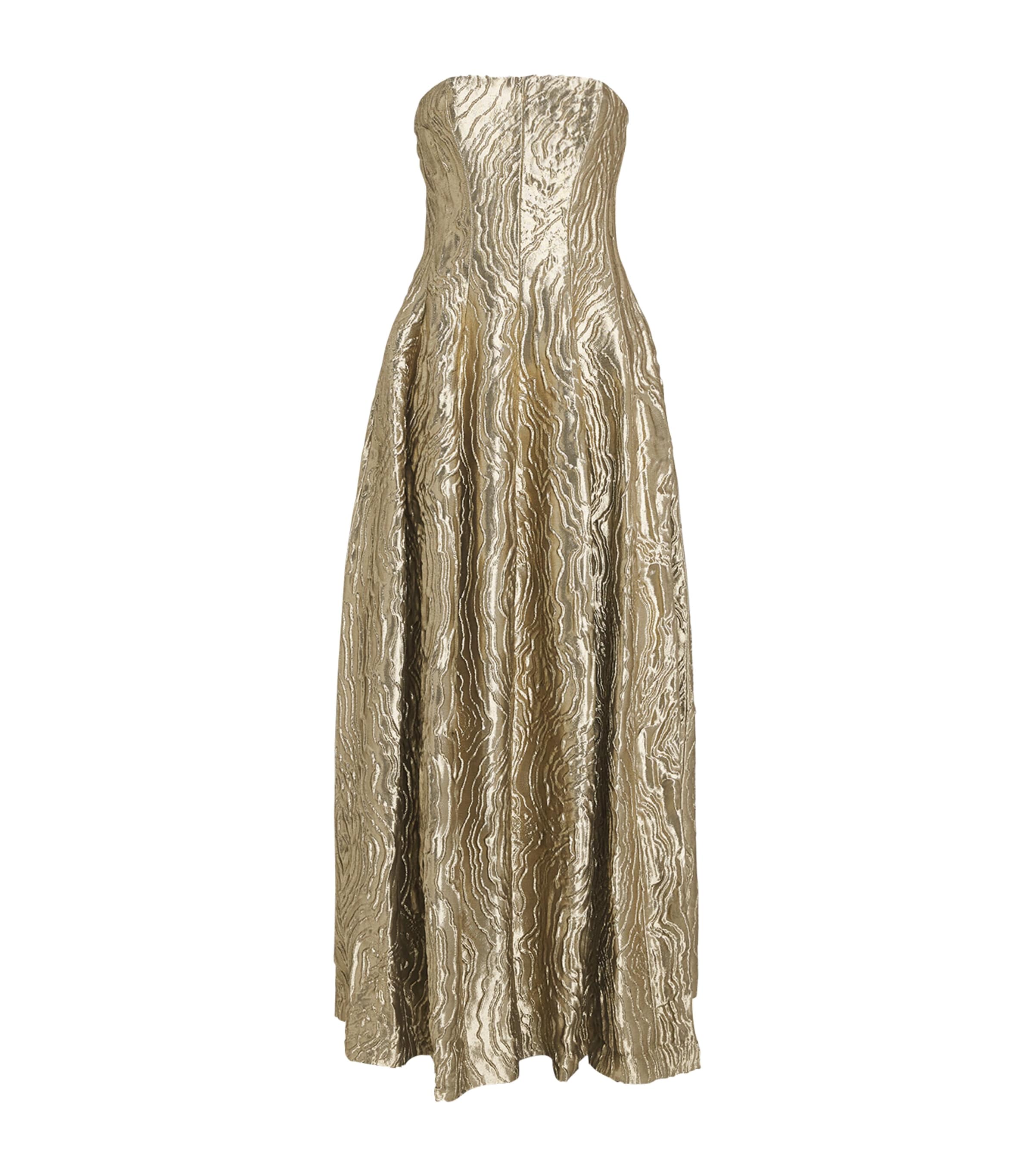 Simkhai Womens Metallic Jacquard Celeste Gown Light Gold
