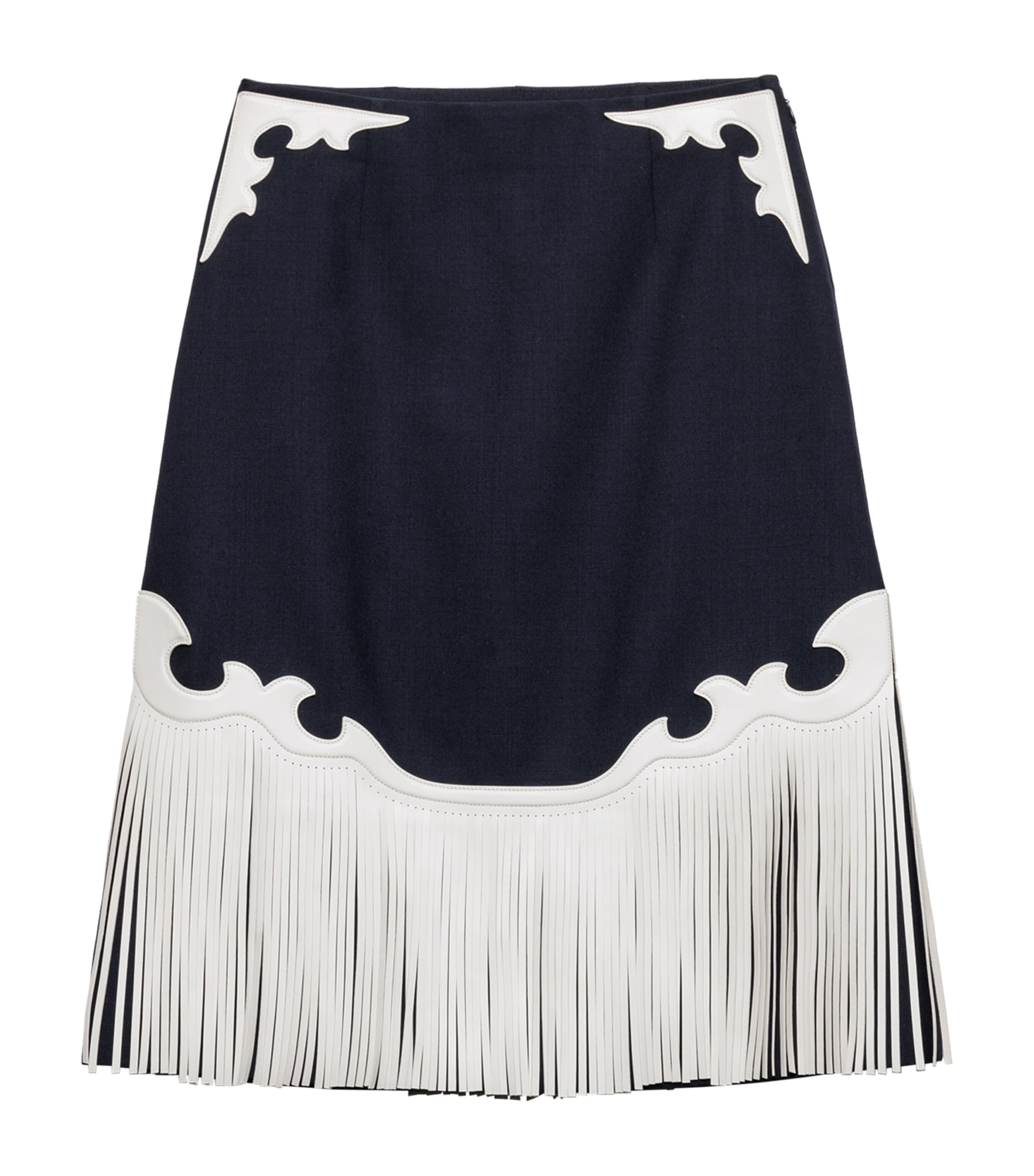 Wool-Leather Fringed Midi Skirt