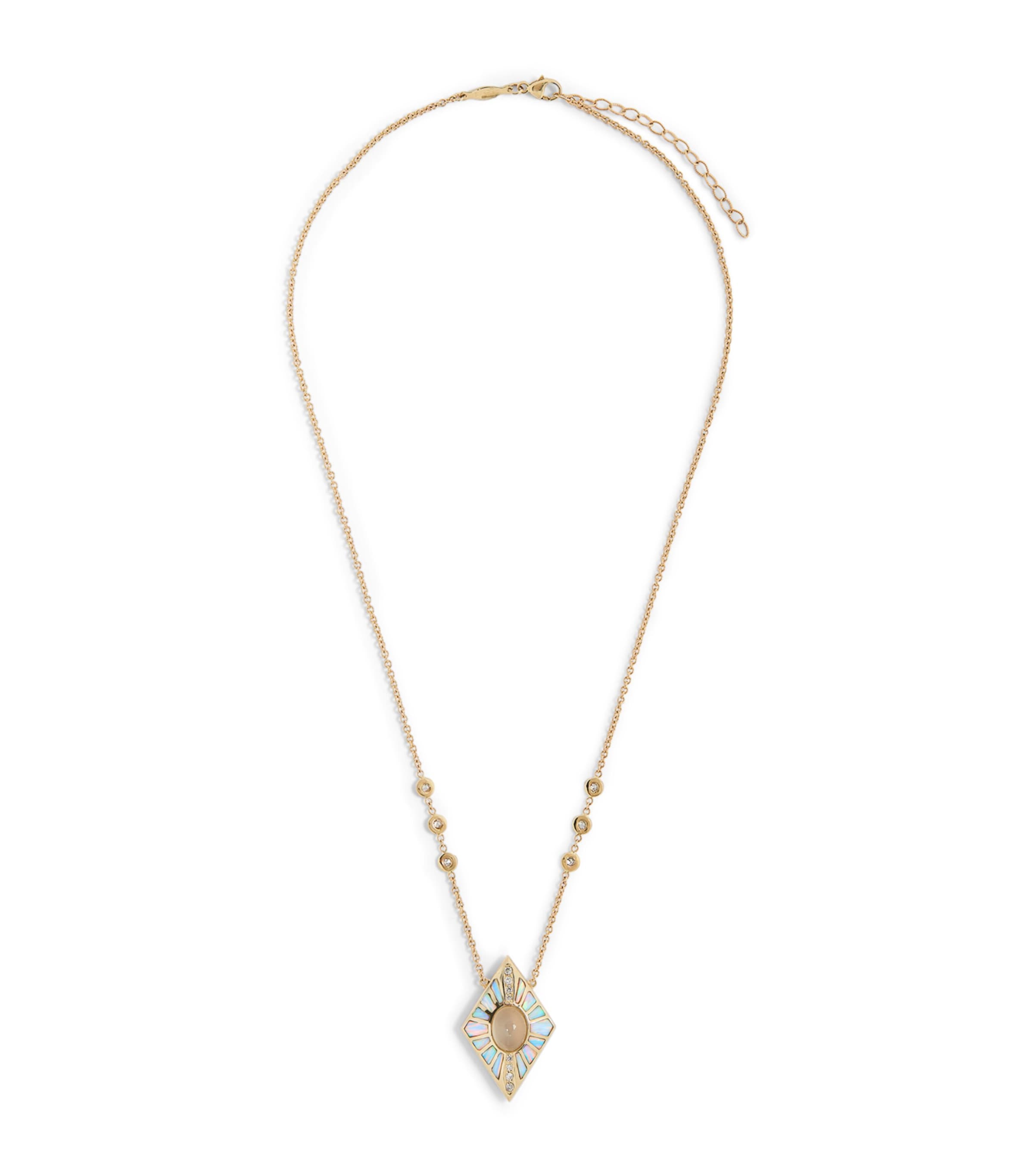 Yellow Gold, Diamond, Moonstone and Opal Inlay Necklace