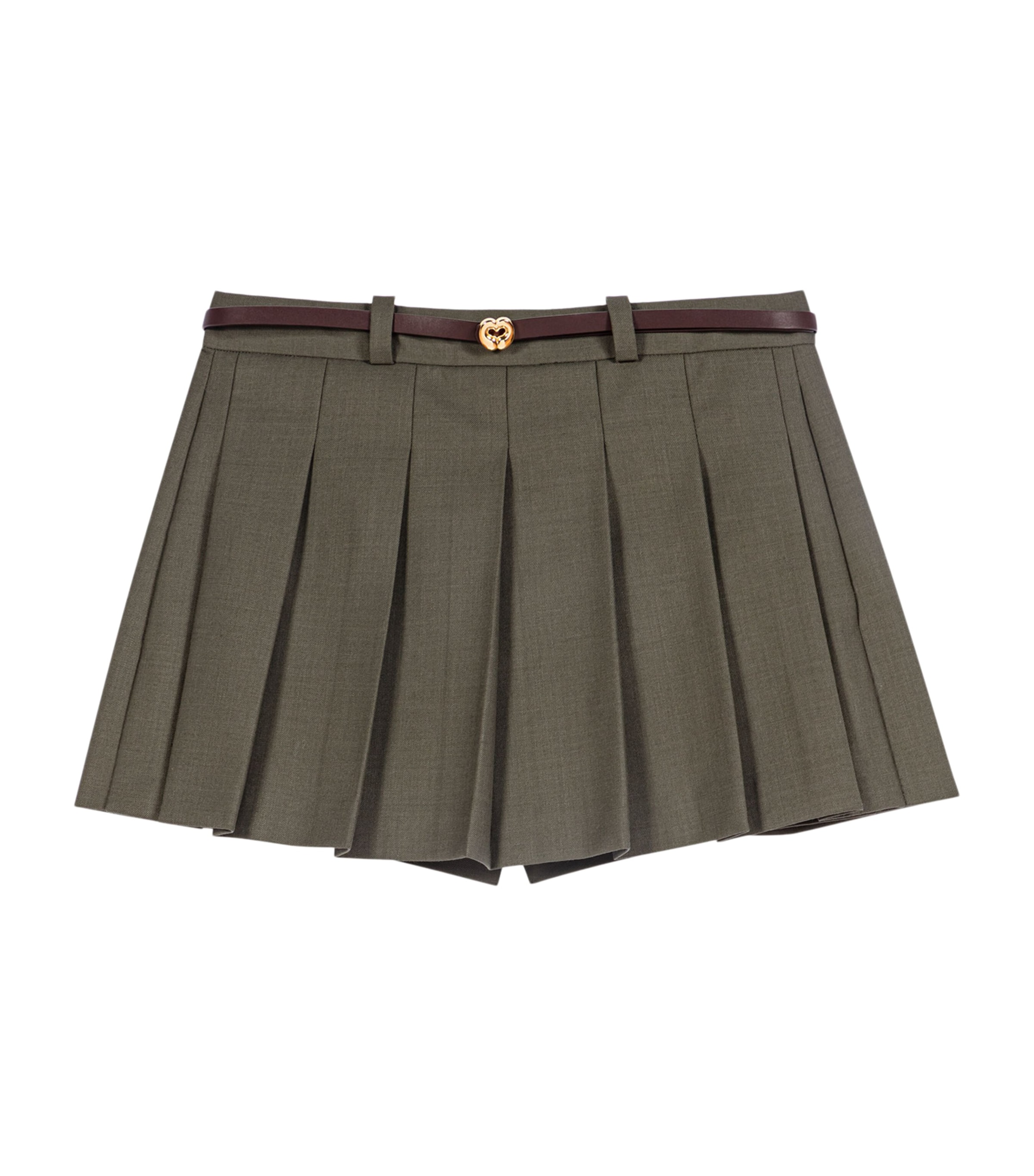 Maje Womens Wool-Blend Pleated Skort Khaki
