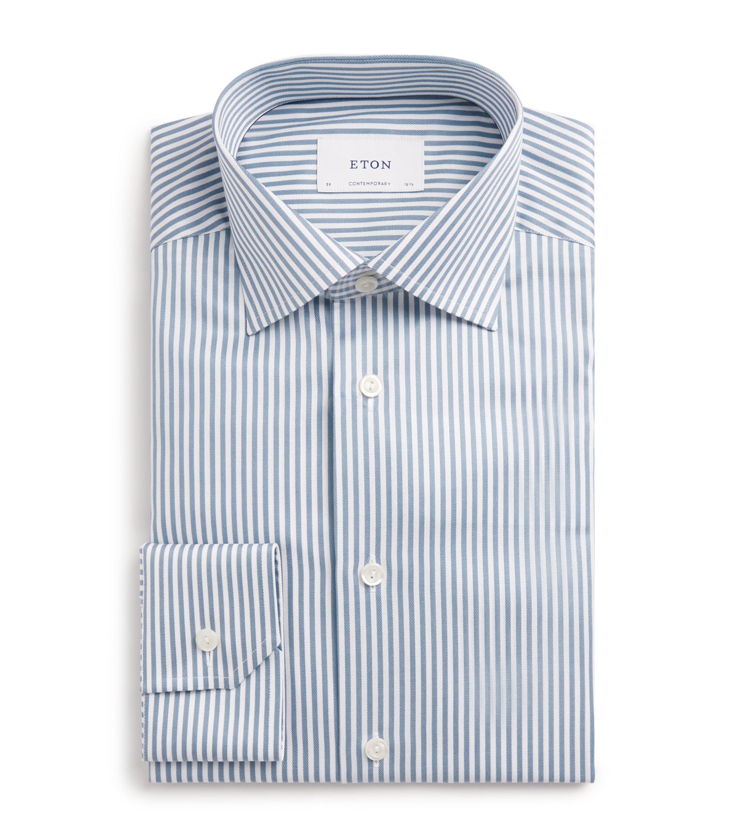 Eton Mens Cotton Stripe Contemporary Fit Shirt Light Green