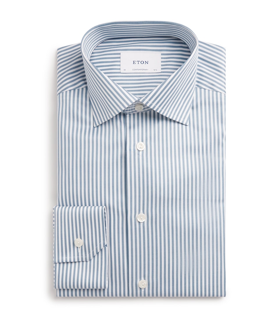 Eton Mens Cotton Stripe Contemporary Fit Shirt Light Green
