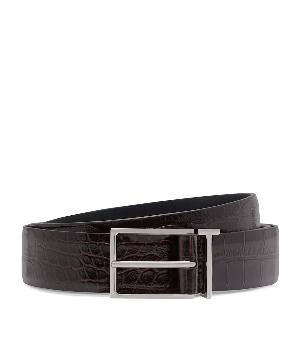 Leather Crocodile-Debossed Belt