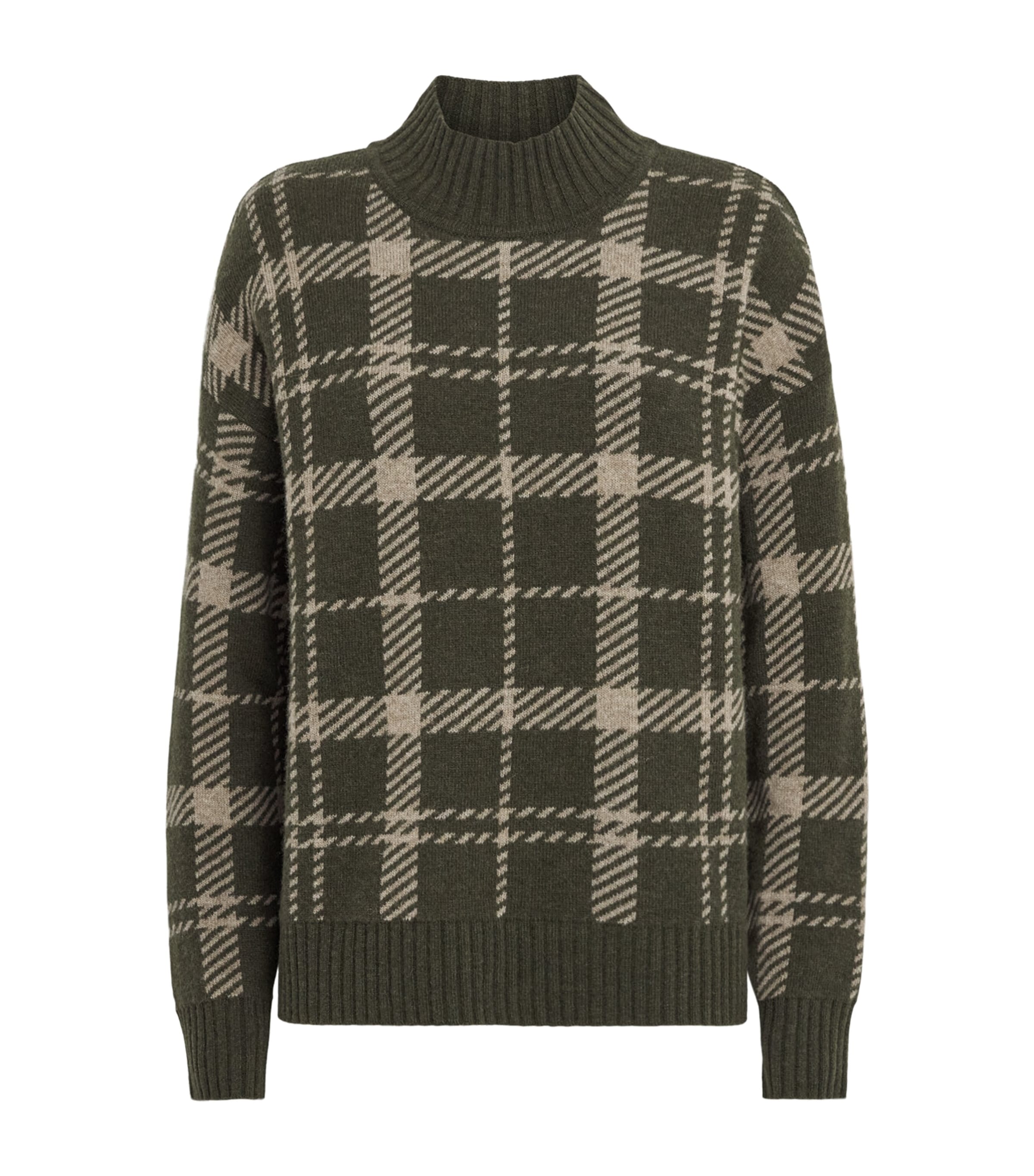 Barbour Womens Wool-Blend Check Delilah Sweater Olive Multi