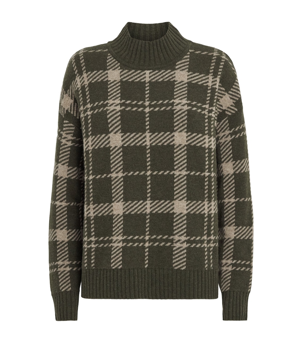 Barbour Womens Wool-Blend Check Delilah Sweater Olive Multi