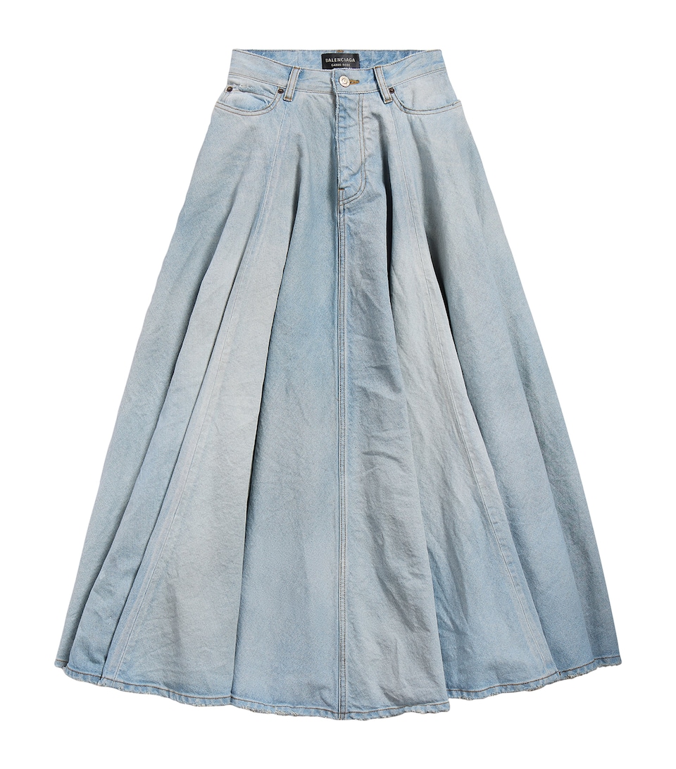 Denim Godet Maxi Skirt