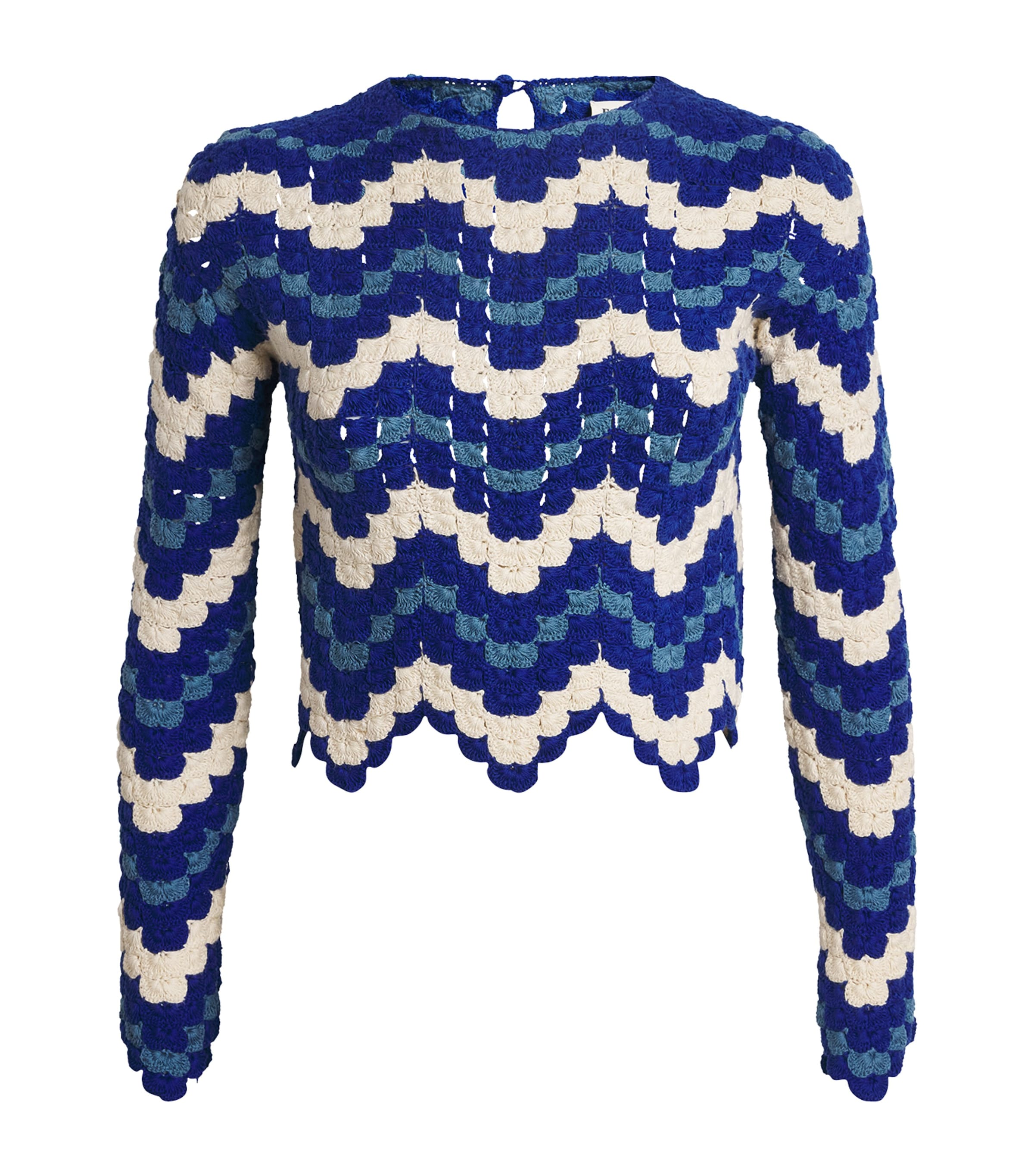 ESCVDO Womens Crochet Safi Crop Top Ivory/electric Blue