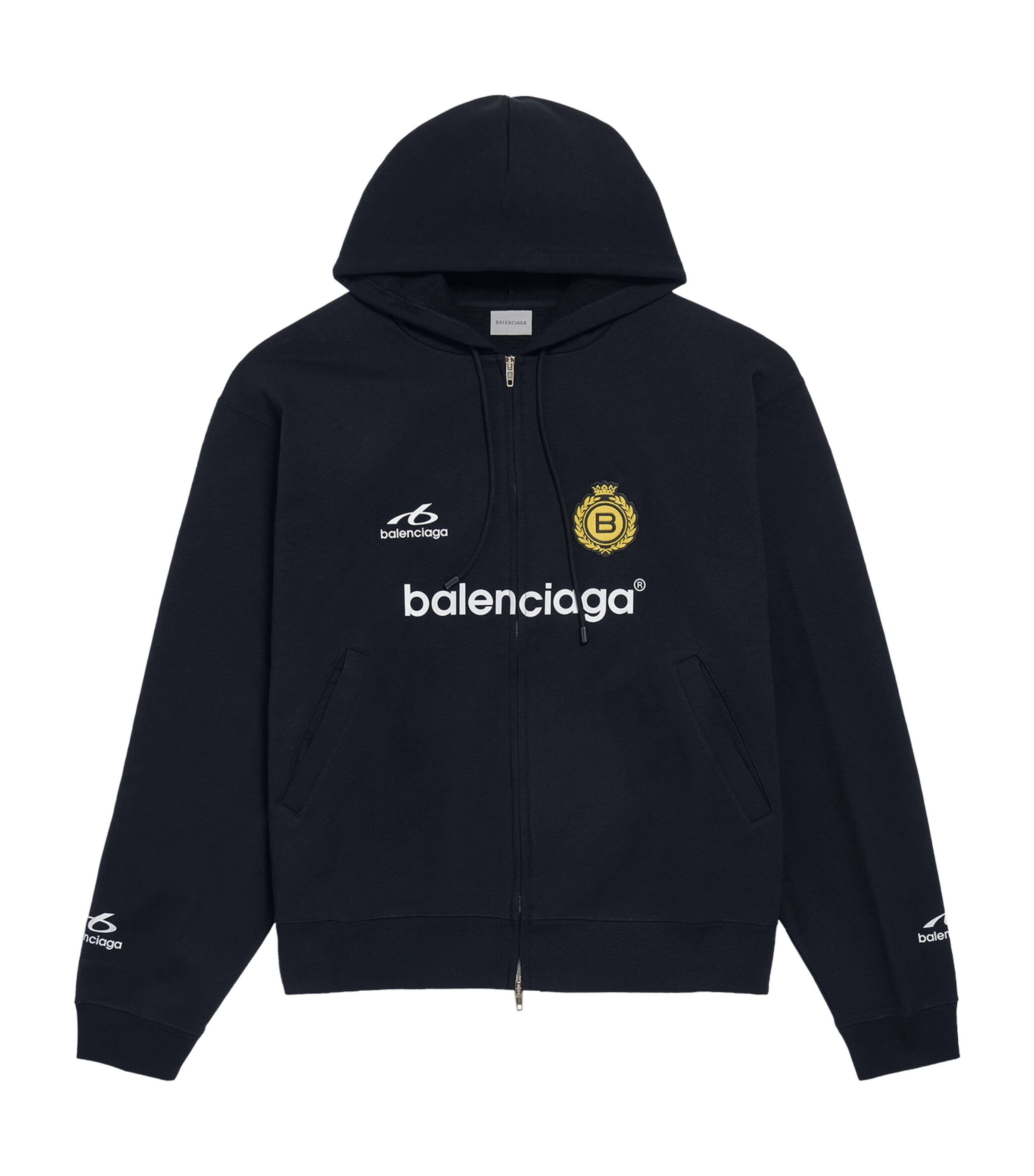 Balenciaga Mens Cotton Crest Oversized Zip-Up Hoodie