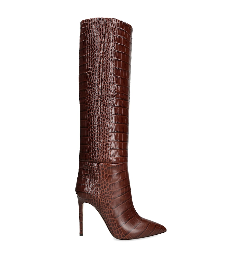 Leather Croc-Print Stiletto Boot 105