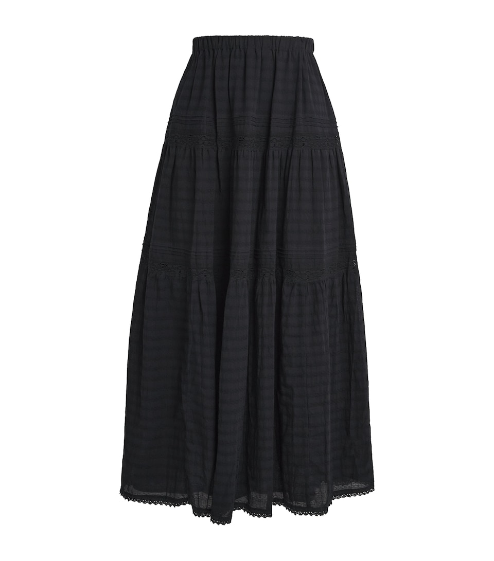 PAIGE Womens Cotton Embroidered Andres Maxi Skirt Black