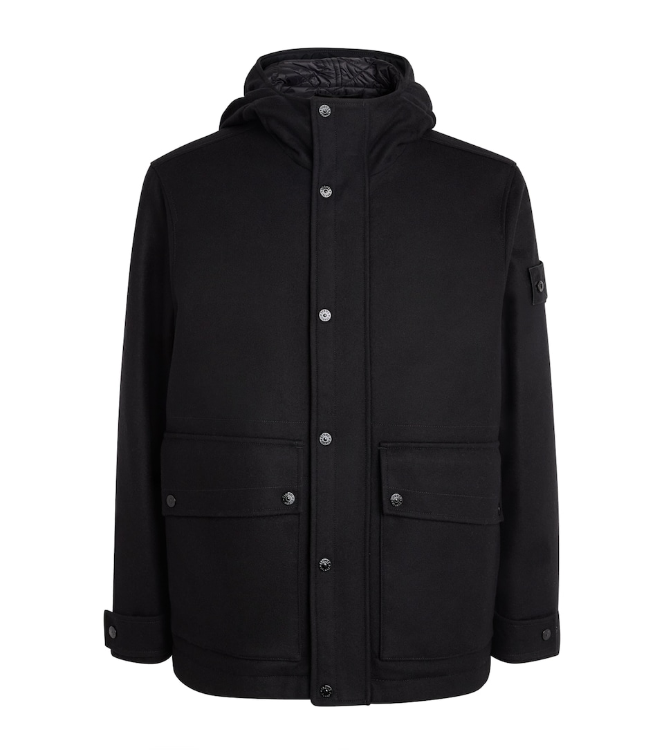 Stone Island Mens GHOST PIECE Virgin Wool-Blend Short Parka