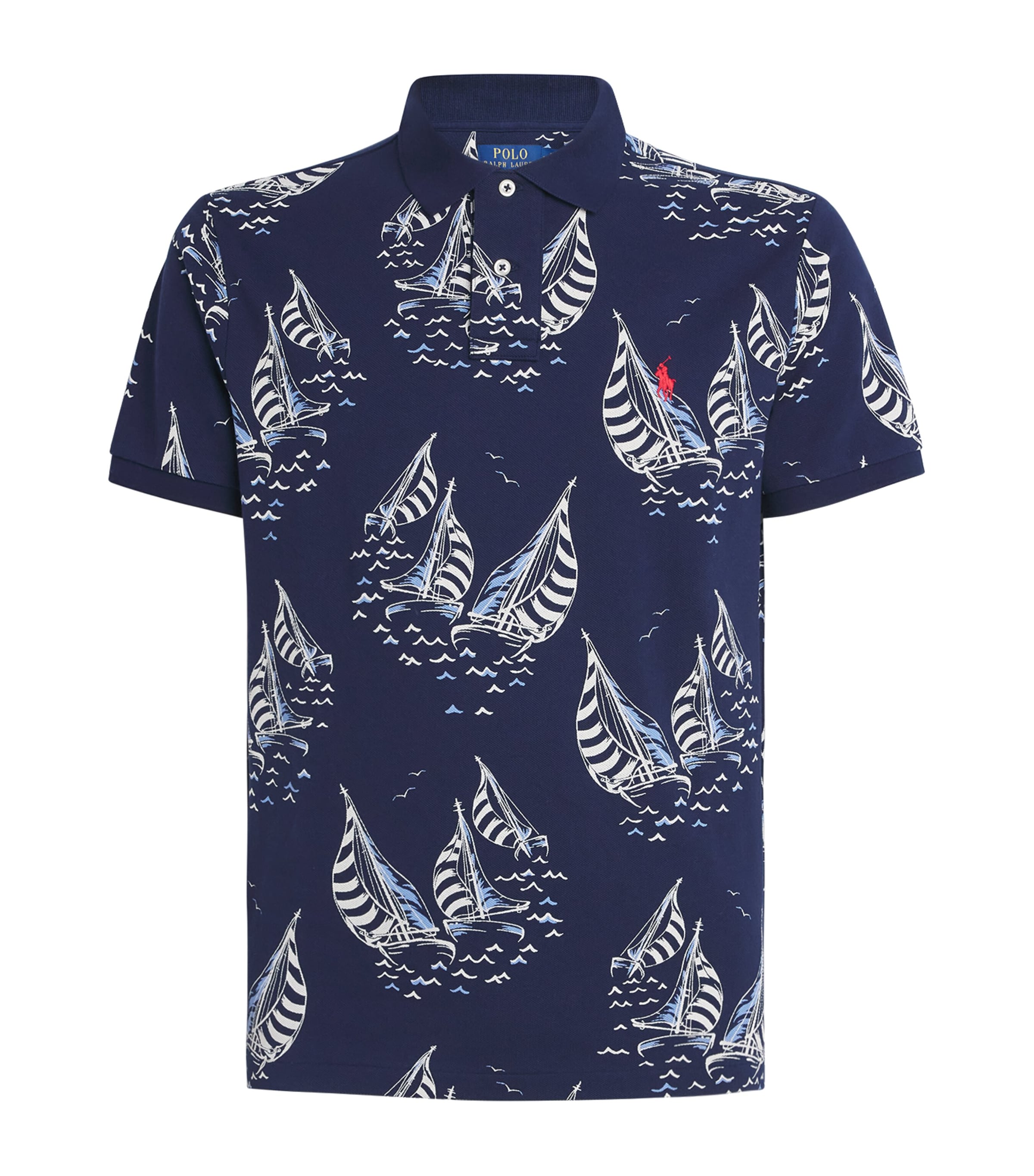 Polo Ralph Lauren Mens Cotton-Mesh Sailboat Polo Shirt Sailbt Rce Nport Nvy