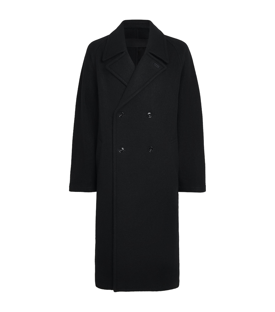 Lemaire Mens Alpaca-Wool Double-Breasted Overcoat Black