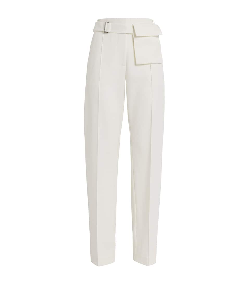 Wool-Blend Belted Straight Trousers