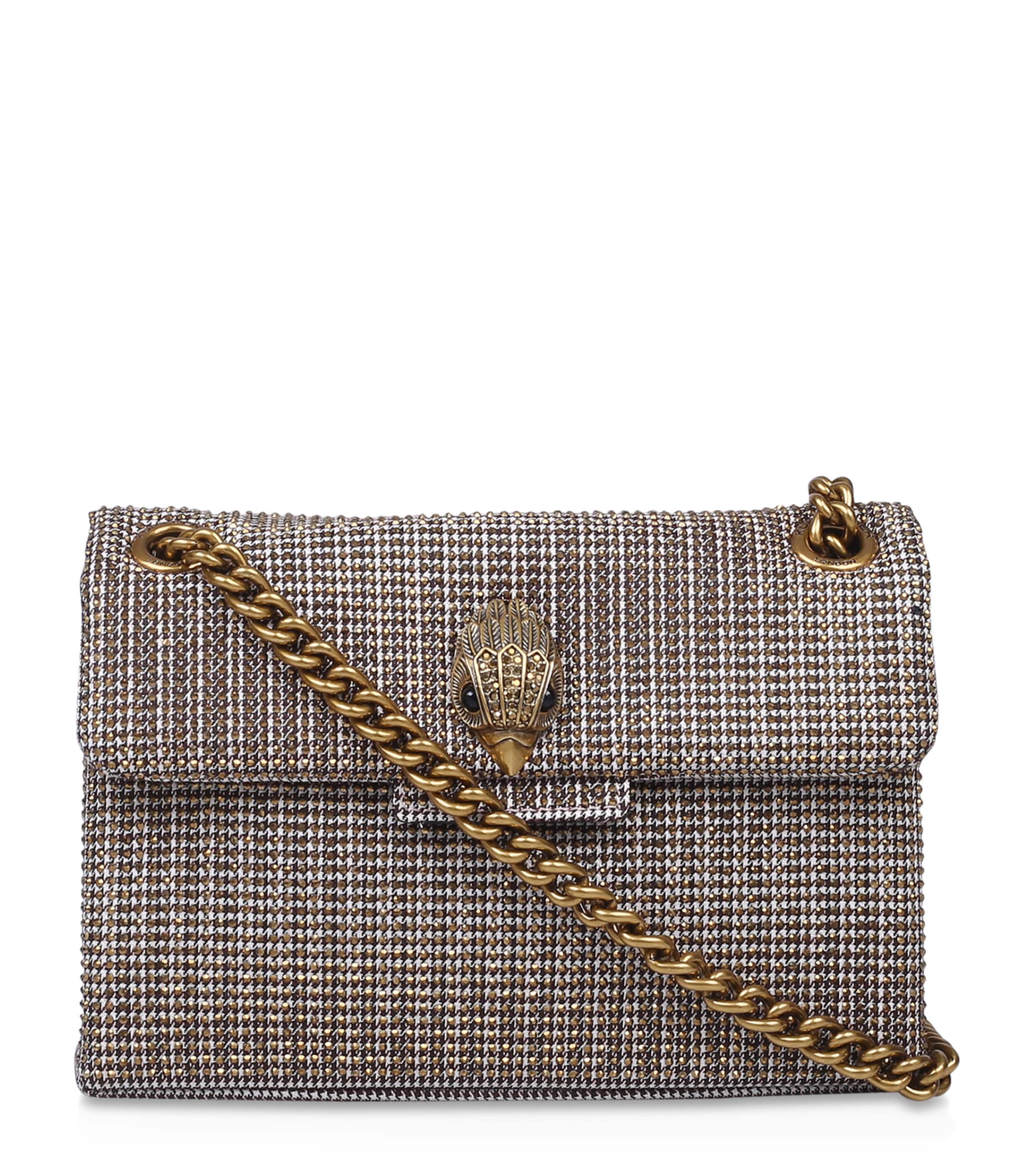 Kurt Geiger London Mini Houndstooth Kensington Shoulder Bag Beige