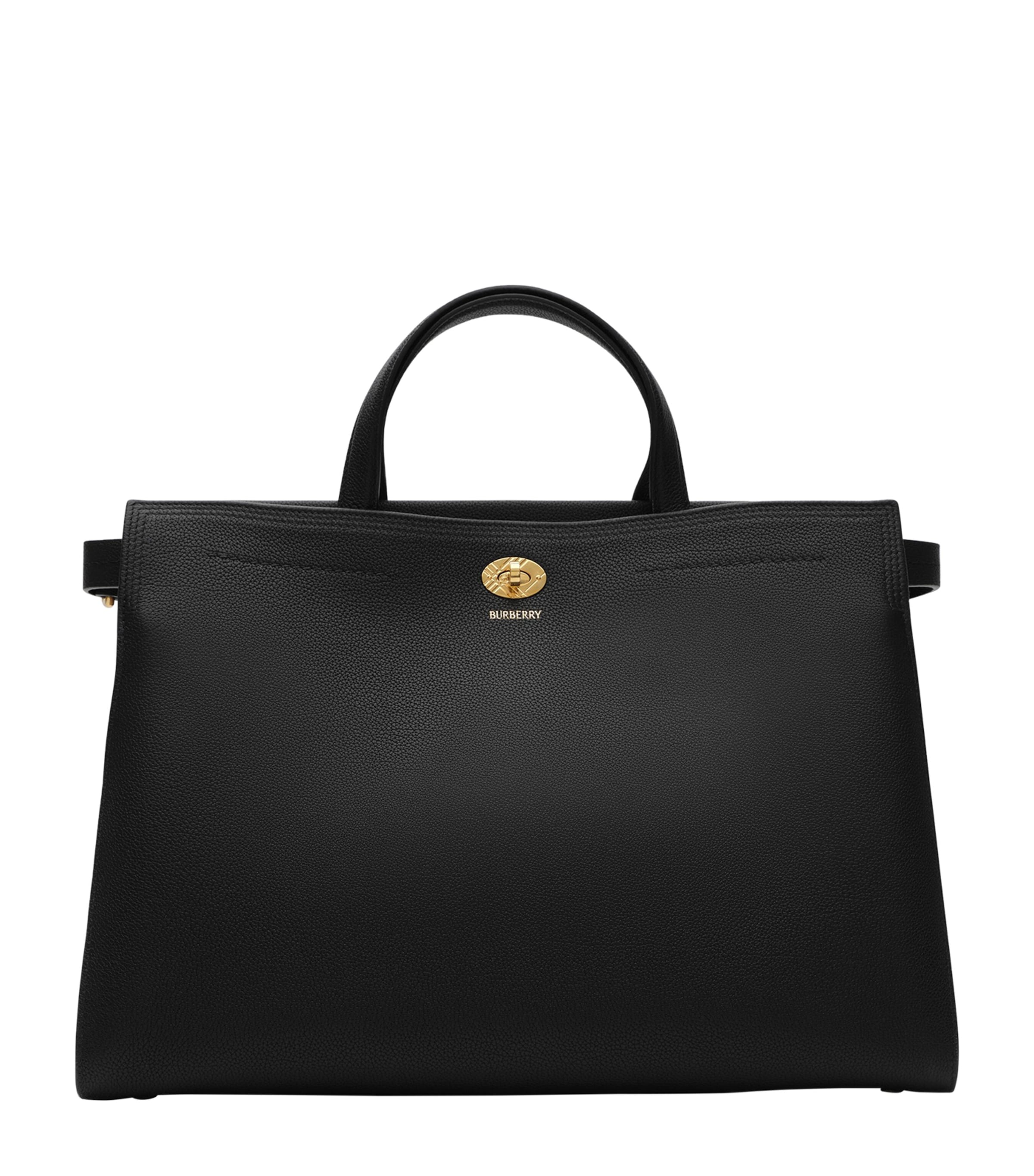 Burberry Medium Leather Cotswolds Check Tote Bag Black
