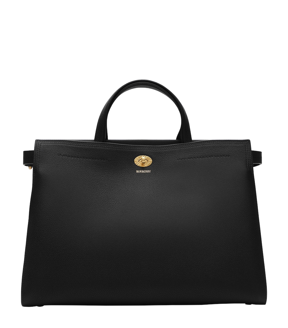 Burberry Medium Leather Cotswolds Check Tote Bag Black