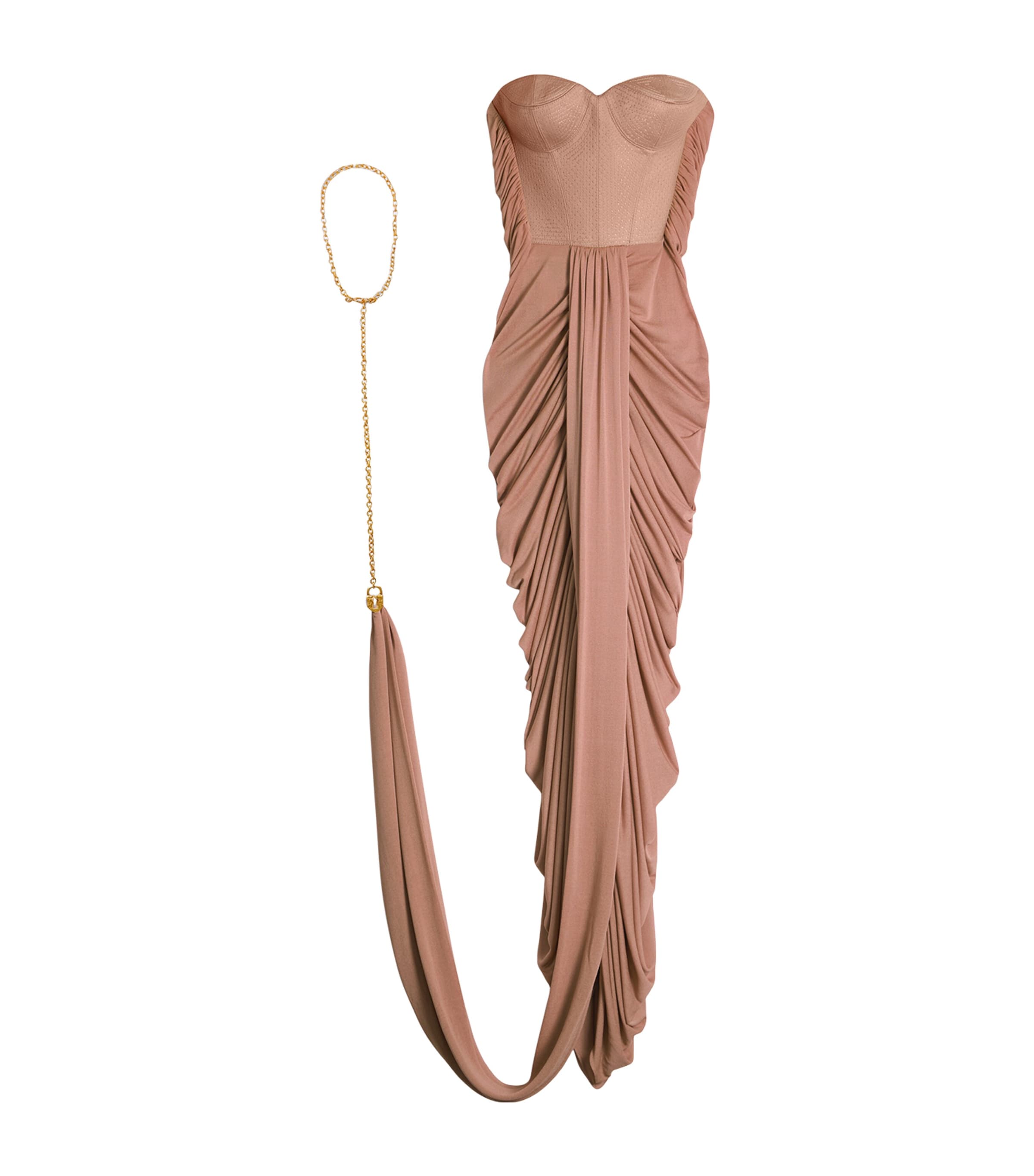 Schiaparelli Womens Strapless Bijoux Chain Maxi Dress Beige
