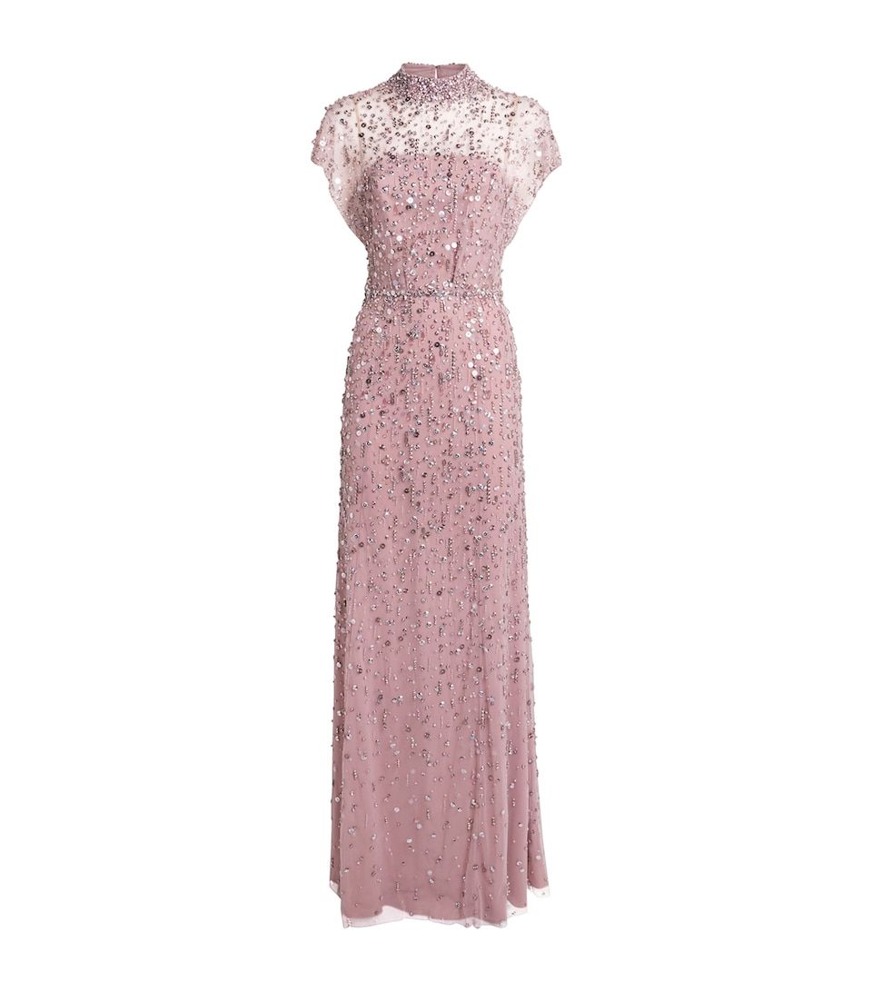 Jenny Packham Womens Embellished Crystal Drop Gown Dusty Rose
