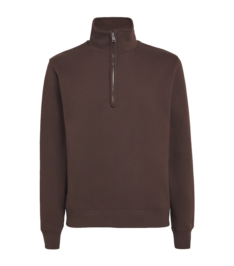 Sandro Paris Mens Cotton Half-Zip Sweater Chocolate