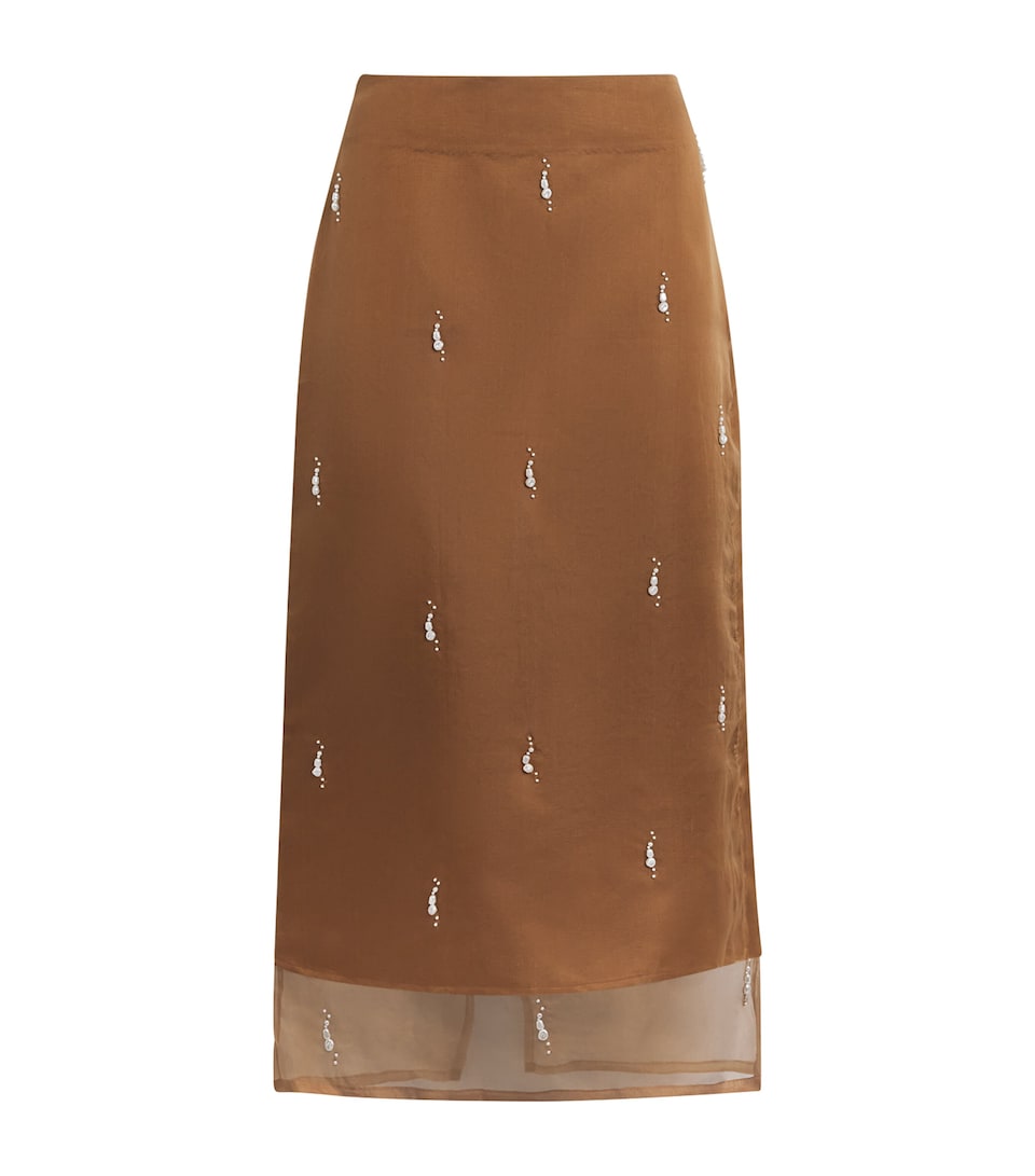 Róhe Womens Organza Pearl-Embellished Midi Skirt Cognac