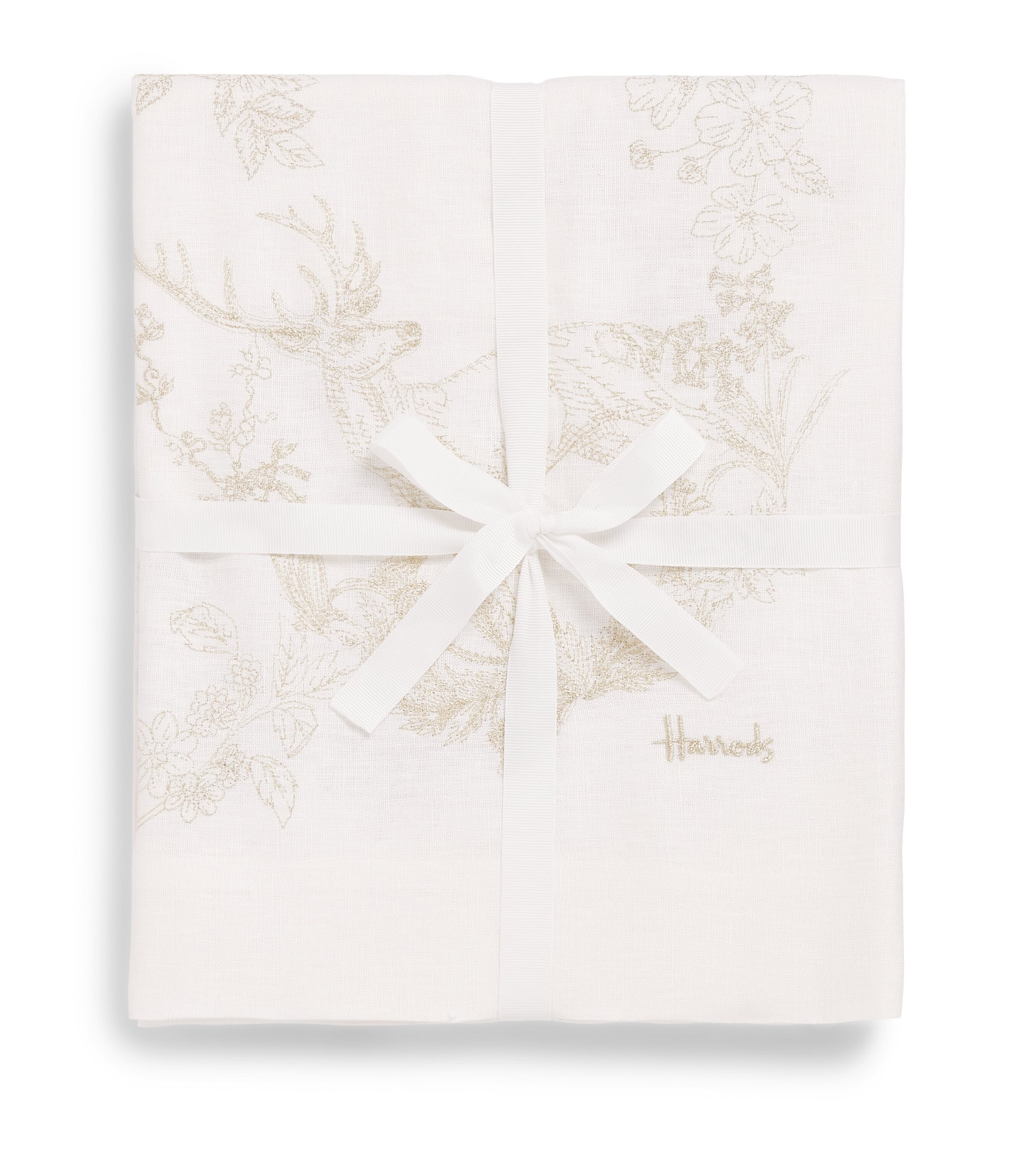 Harrods Linen Toile de Jouy Tablecloth (250cm x 160cm) White