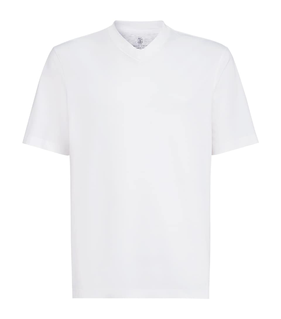 Brunello Cucinelli Mens Cotton V-Neck T-Shirt White