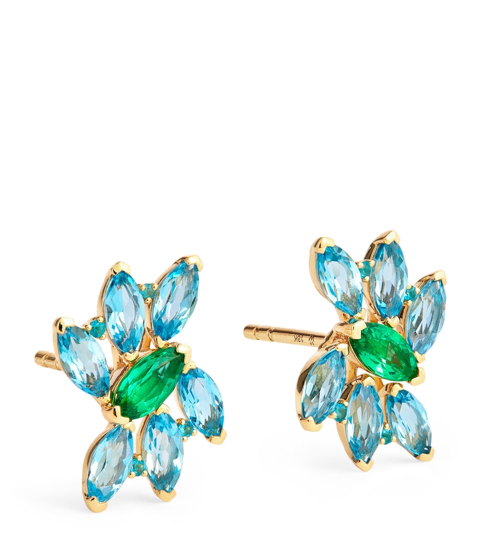 Yellow Gold, Emerald, Topaz and Apatite Pollack Earrings