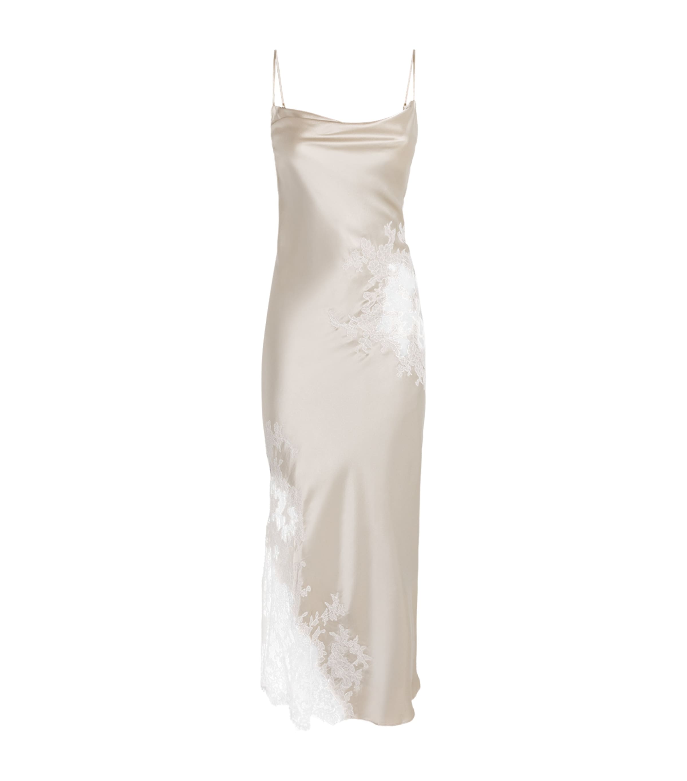 TORLOWEI Womens Silk-Lace Elsa Slip Dress Oyster/white