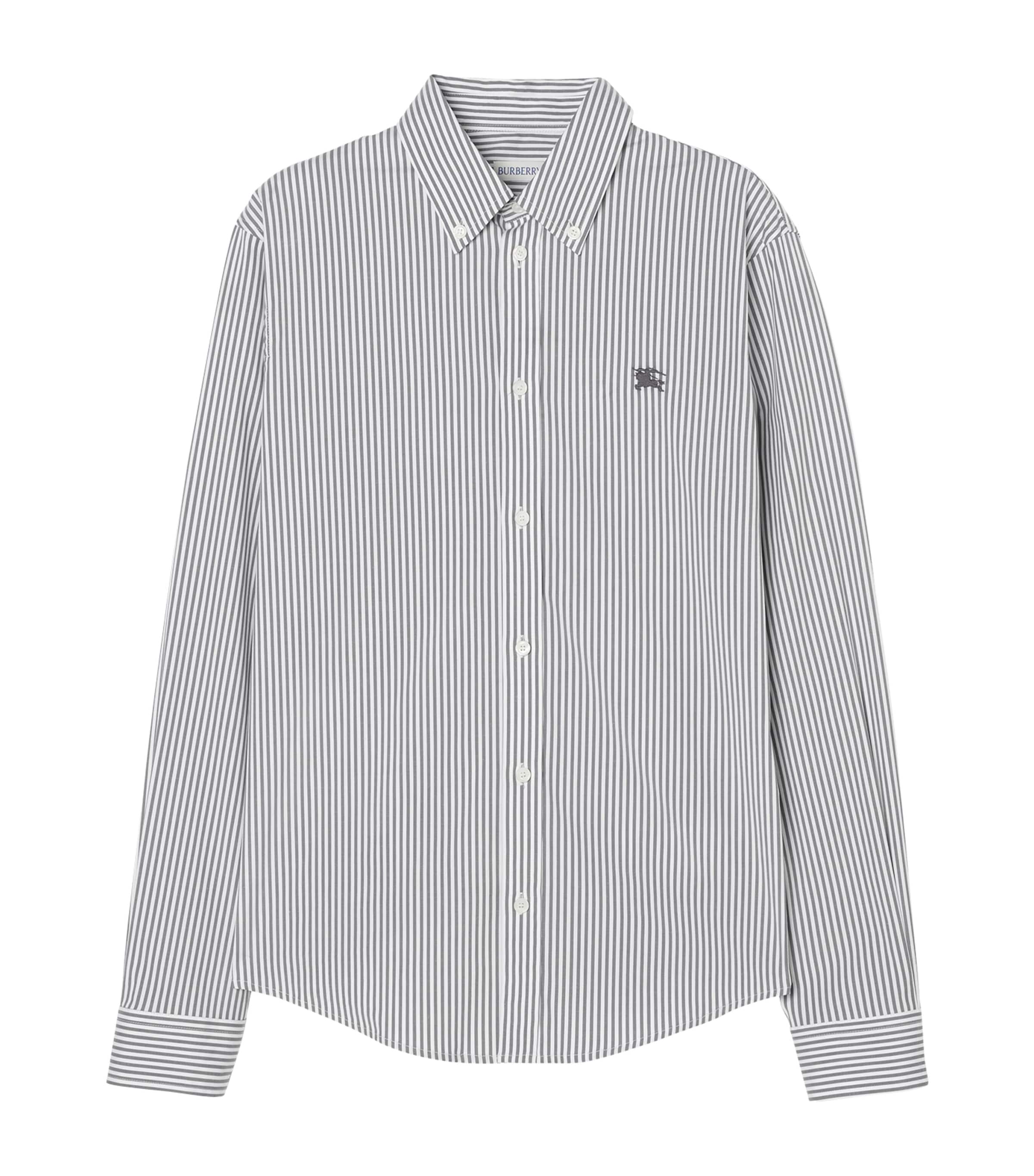 Burberry Mens Stretch-Cotton Stripe EKD Shirt Thunder Grey Stripe