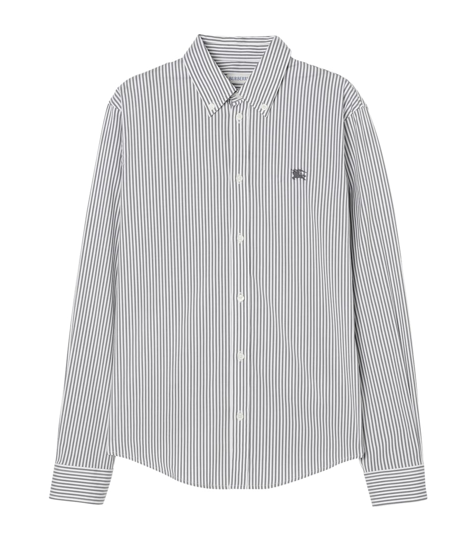 Burberry Mens Stretch-Cotton Stripe EKD Shirt Thunder Grey Stripe
