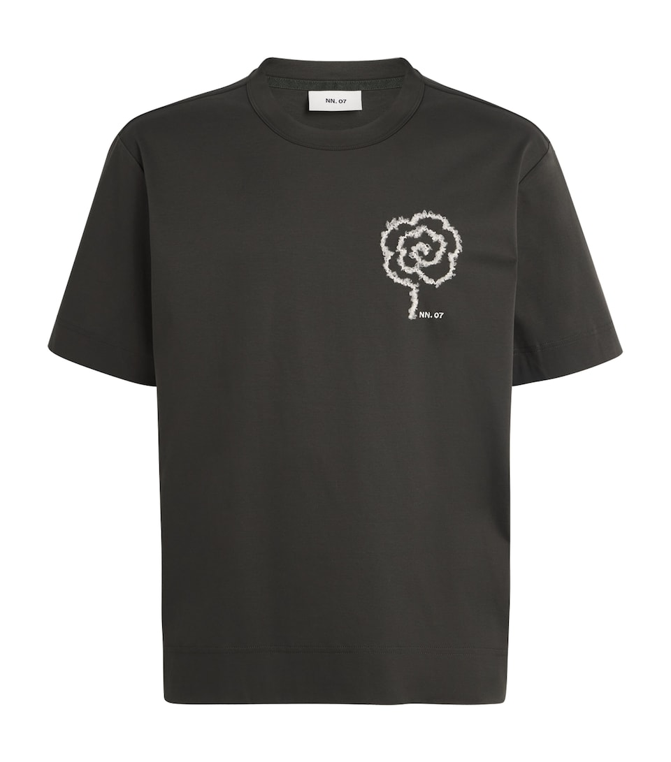 NN.07 Mens Organic Cotton Embroidered Pedro T-Shirt Dark Army