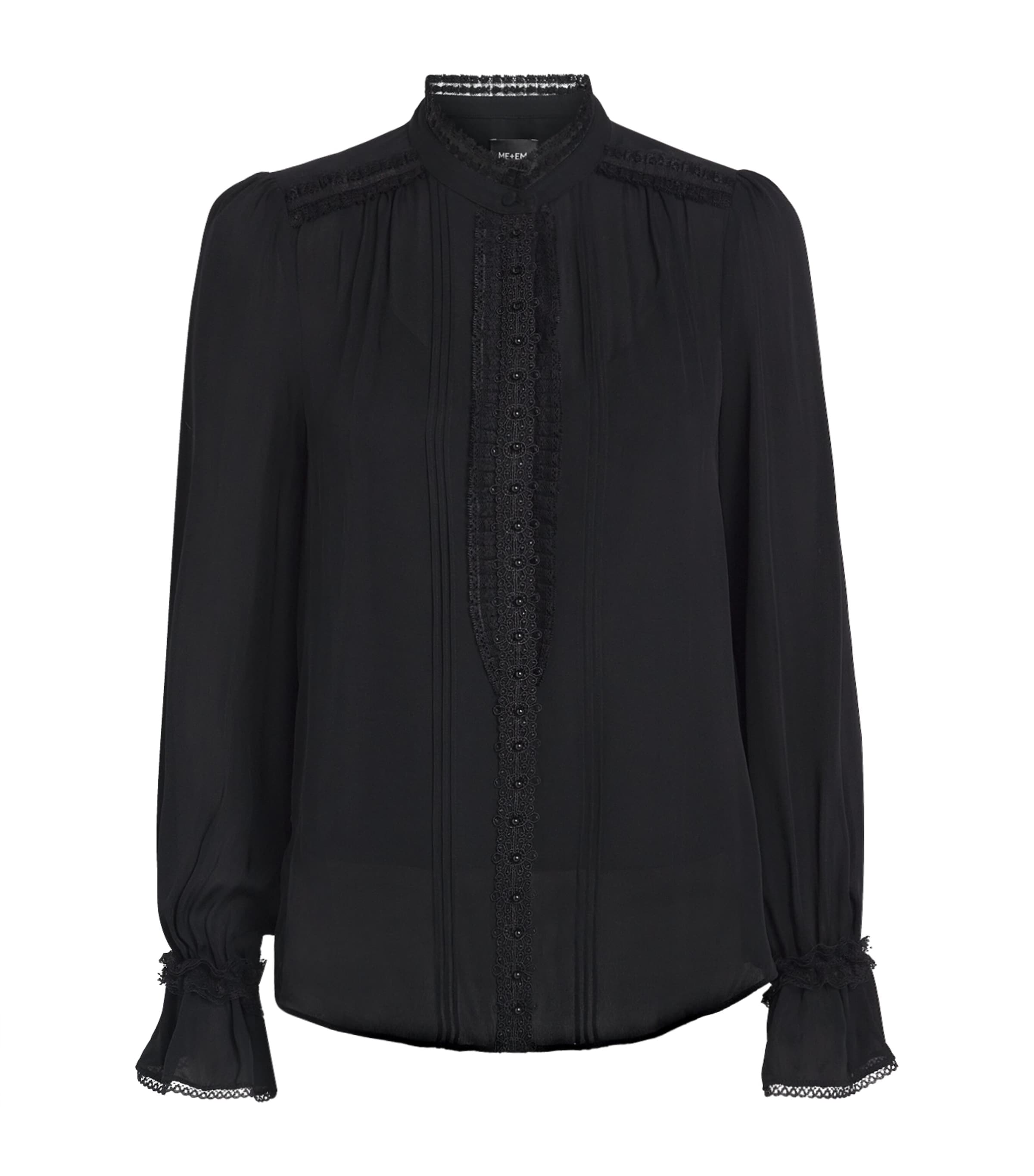 ME+EM Womens Silk Lace-Trim Blouse Black
