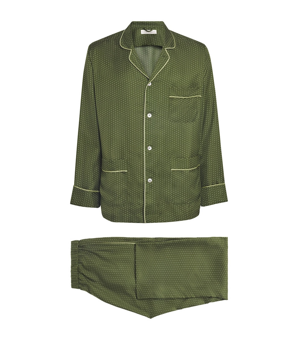 Olivia von Halle Mens Silk Twill Polka Dot Laurent Pyjama Set Dorian