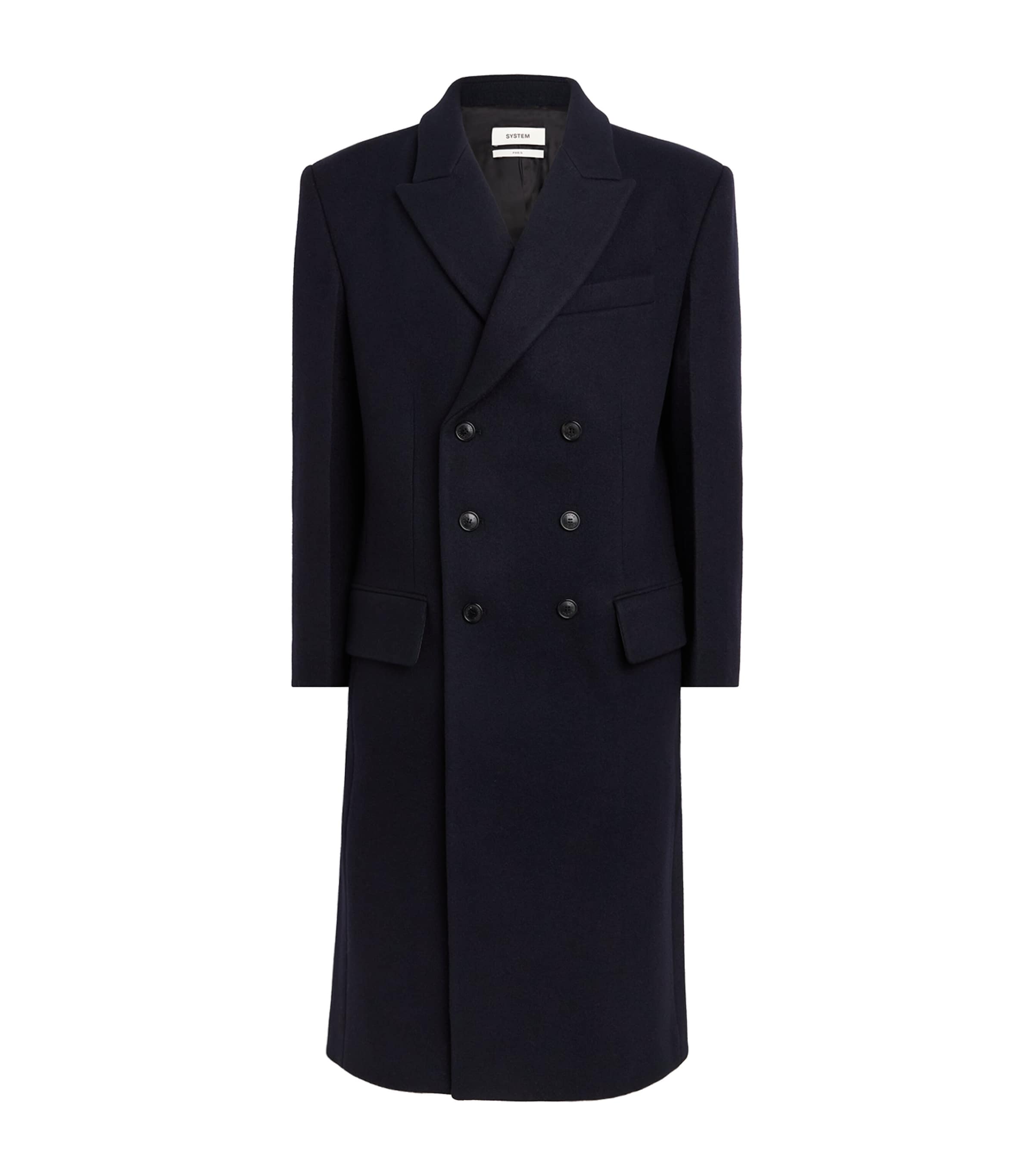 System Mens Wool-Cashmere Double-Breasted Coat Dark Navy