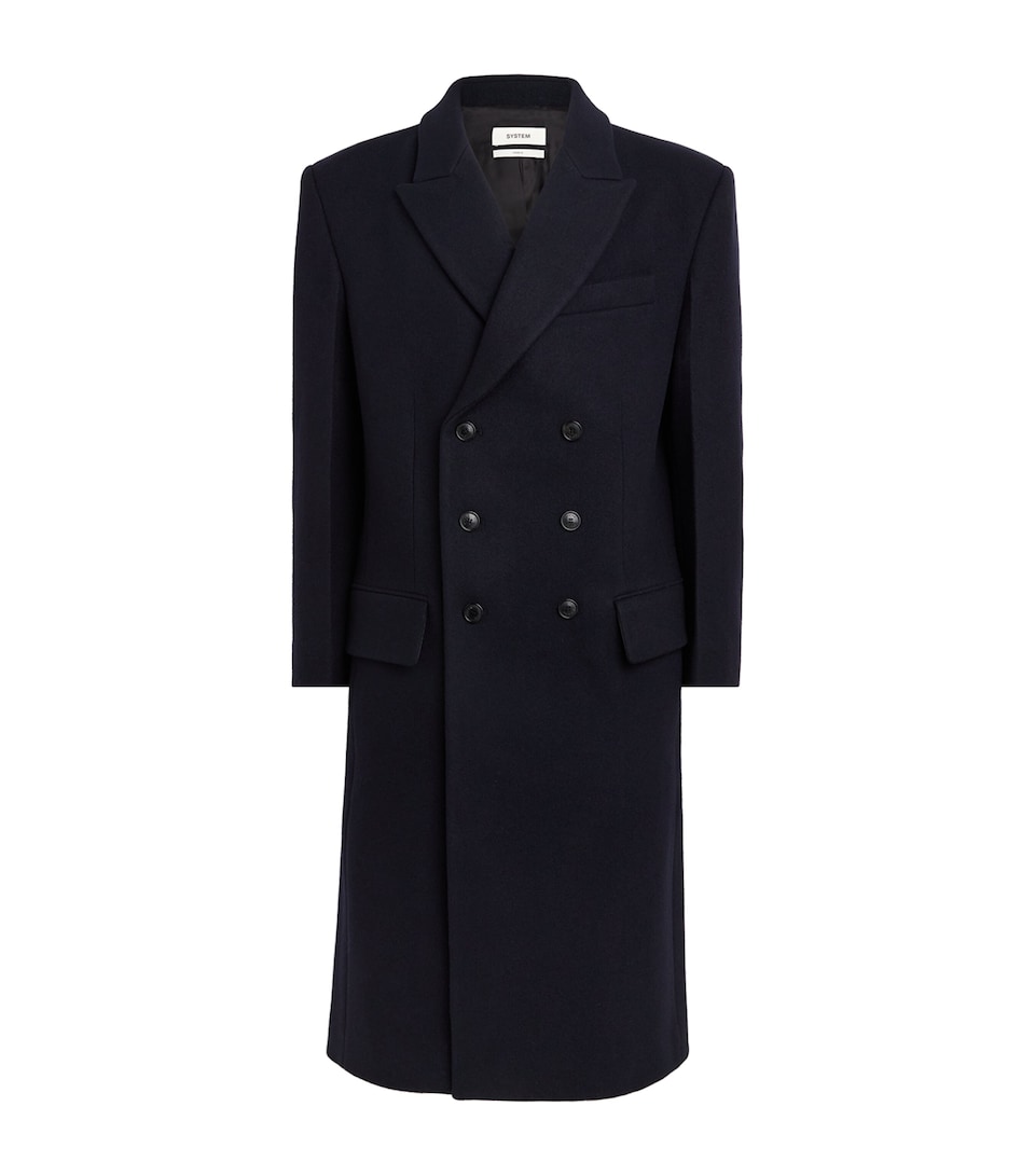 System Mens Wool-Cashmere Double-Breasted Coat Dark Navy