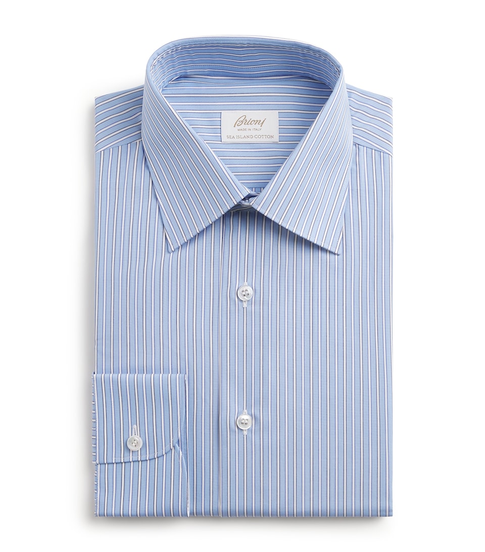 Brioni Mens Sea Island Cotton Stripe Shirt