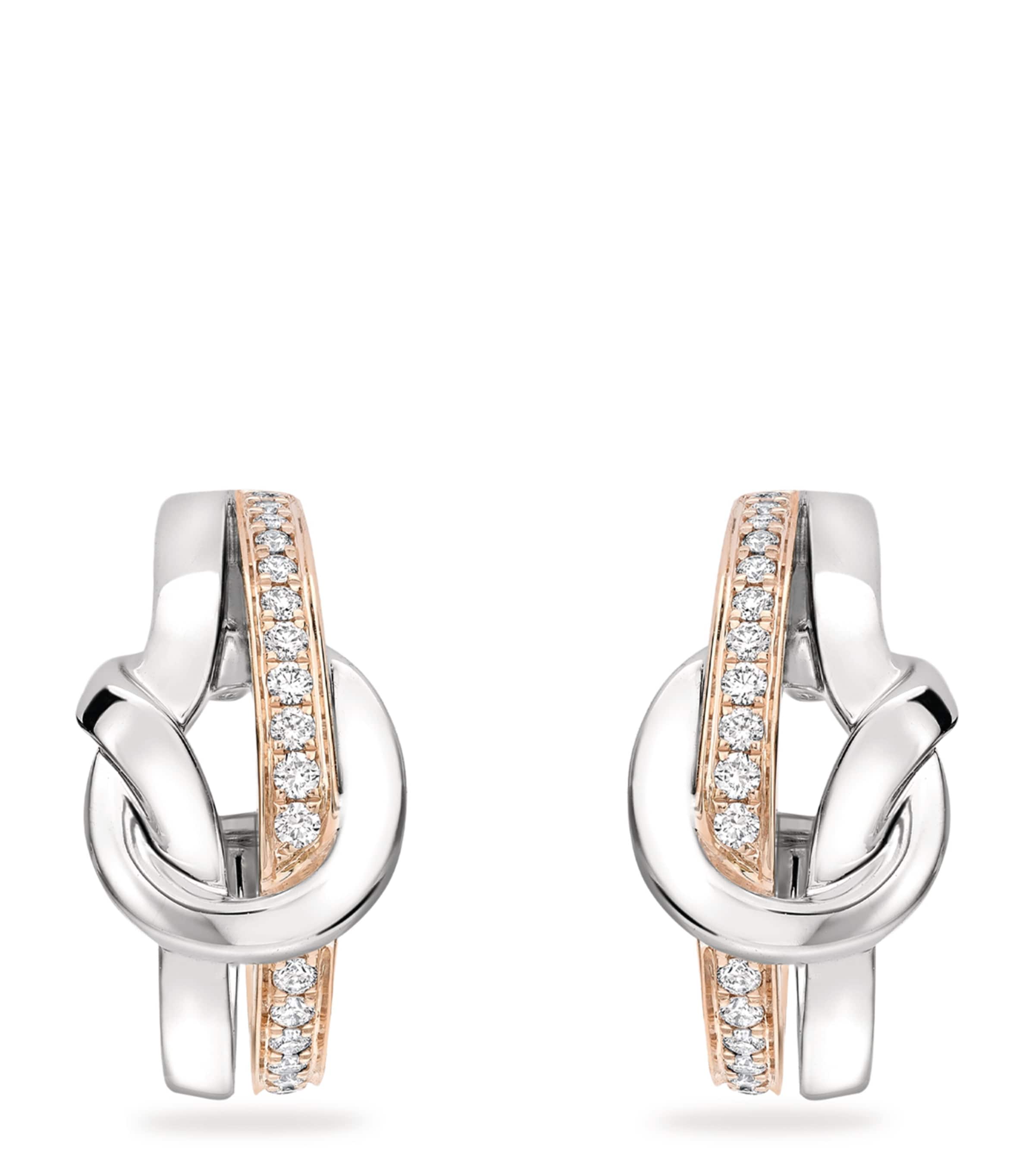 Rose, White Gold and Diamond The Knot Earrings