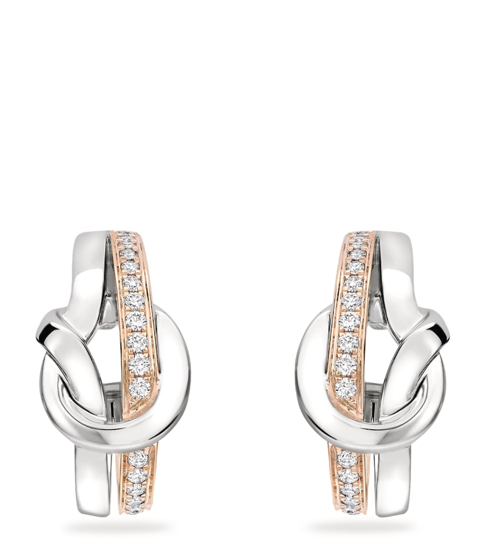 Rose, White Gold and Diamond The Knot Earrings