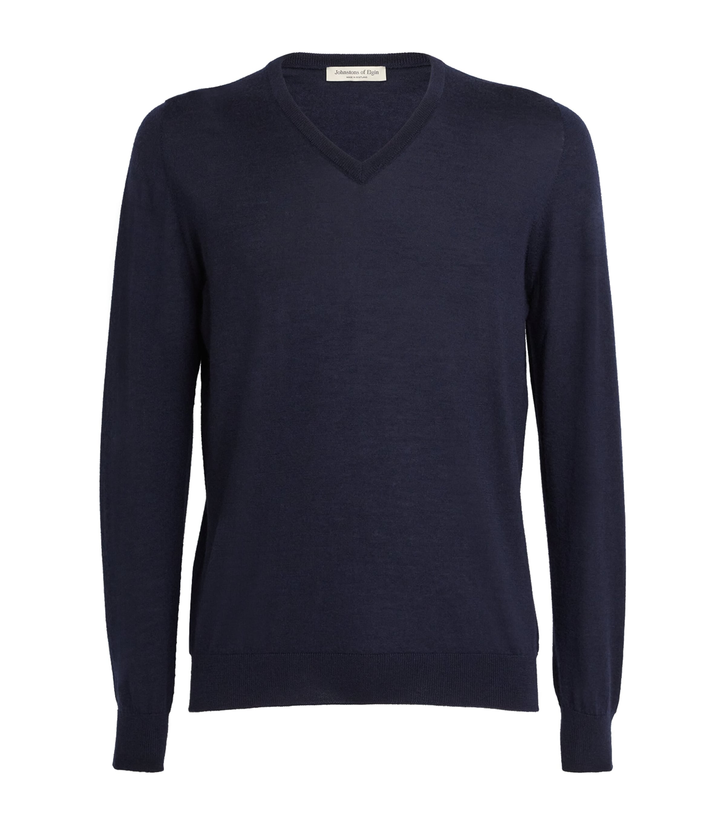 Johnstons Of Elgin Mens Superfine Cashmere V-Neck Sweater Dark Navy