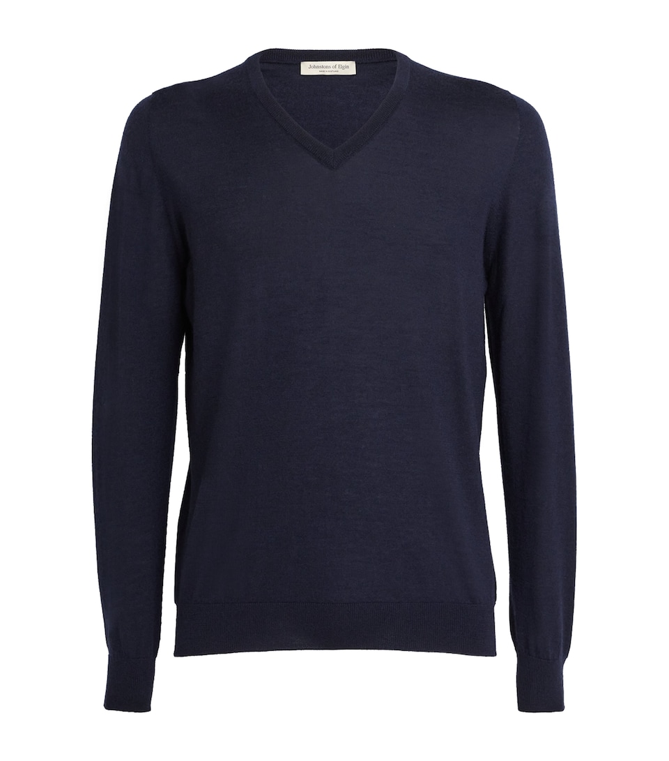 Johnstons Of Elgin Mens Superfine Cashmere V-Neck Sweater Dark Navy