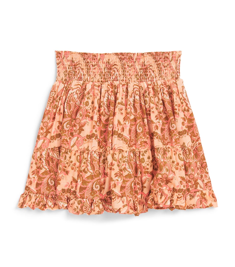 Zimmermann Kids Cotton Shirred Aster Skirt (2-12 Years) Pink Paisley Floral